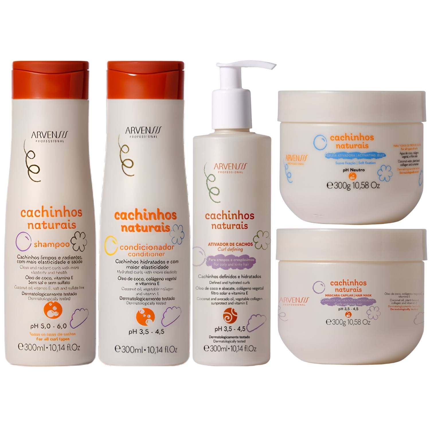 Kit Arvensis Cachinhos Naturais Linha Infantil 5 Produtos Completo Vegano Sem Sulfato Hidratante