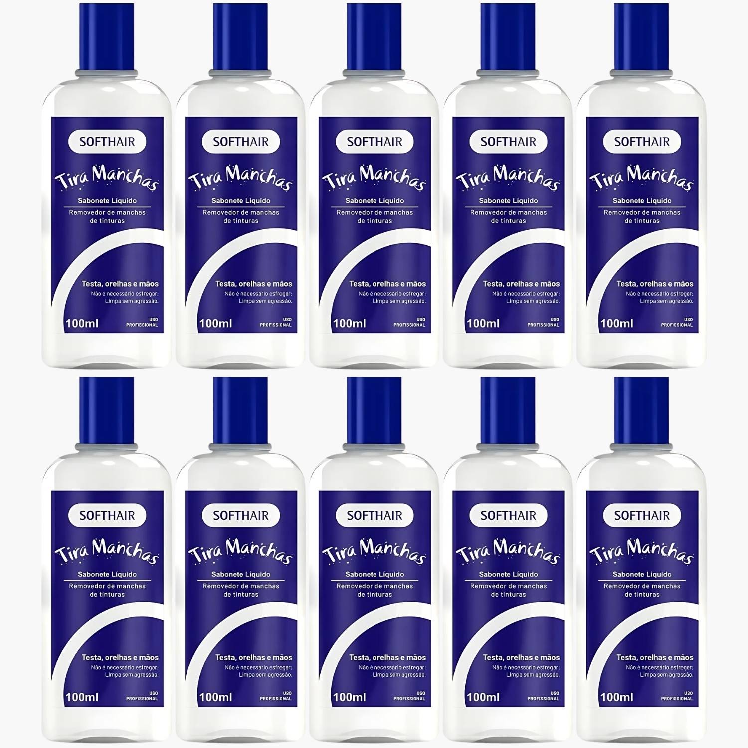 Kit 10 Sabonete Liquido Tira Manchas Soft Hair Pele E Mãos Removedor De Tintura Profissional 100ml