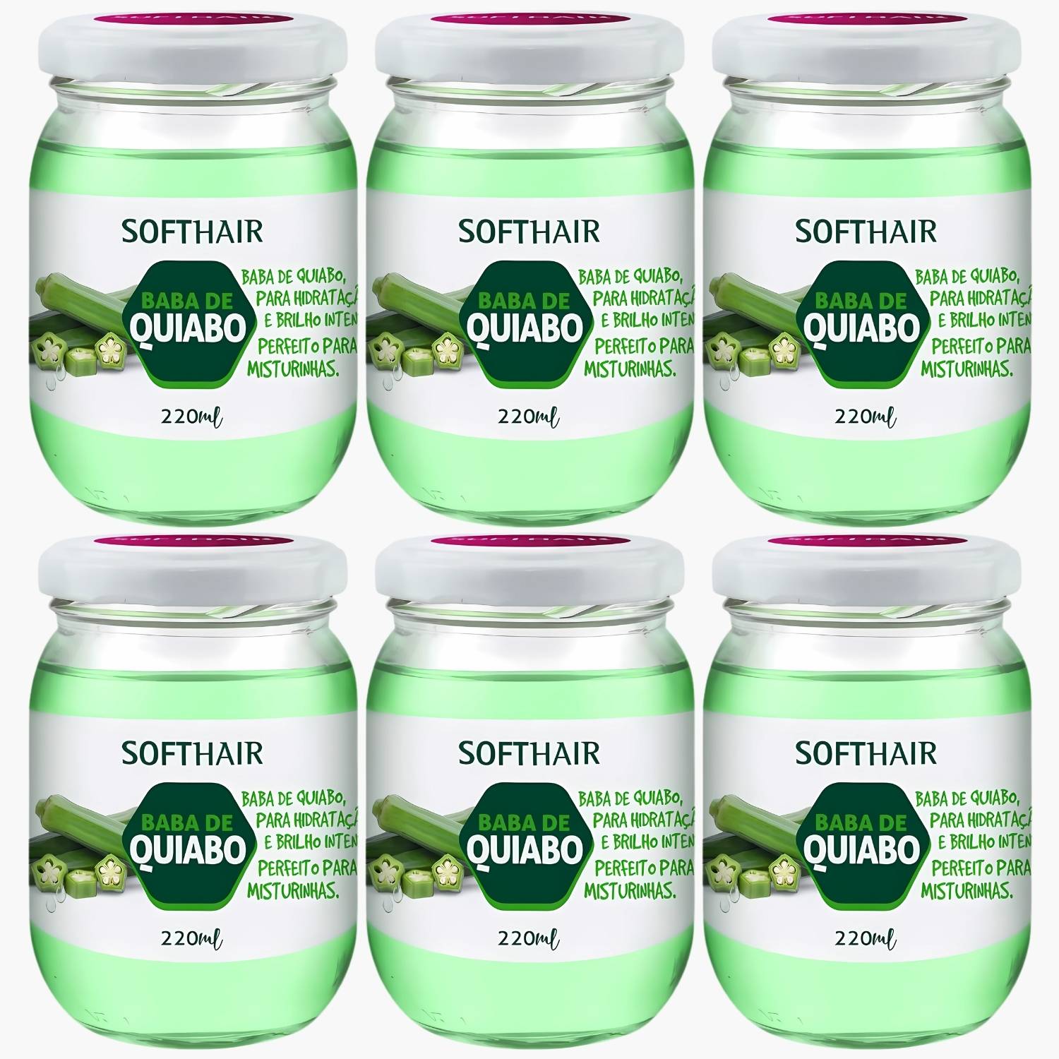 Kit 6 Baba De Quiabo Soft Hair Hidratação Brilho Capilar Natural Vegano 220ml