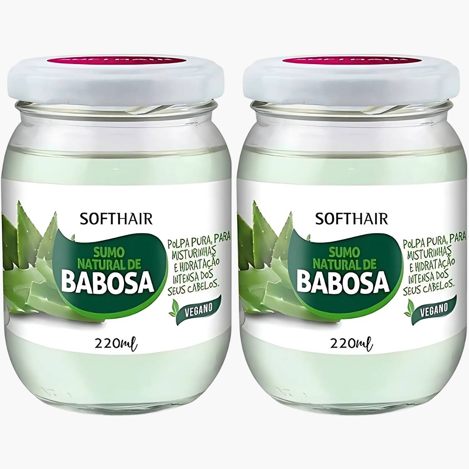 Kit 2 Sumo De Babosa Soft Hair Polpa Pura Natural Hidratação Intensa Capilar Vegano 220ml