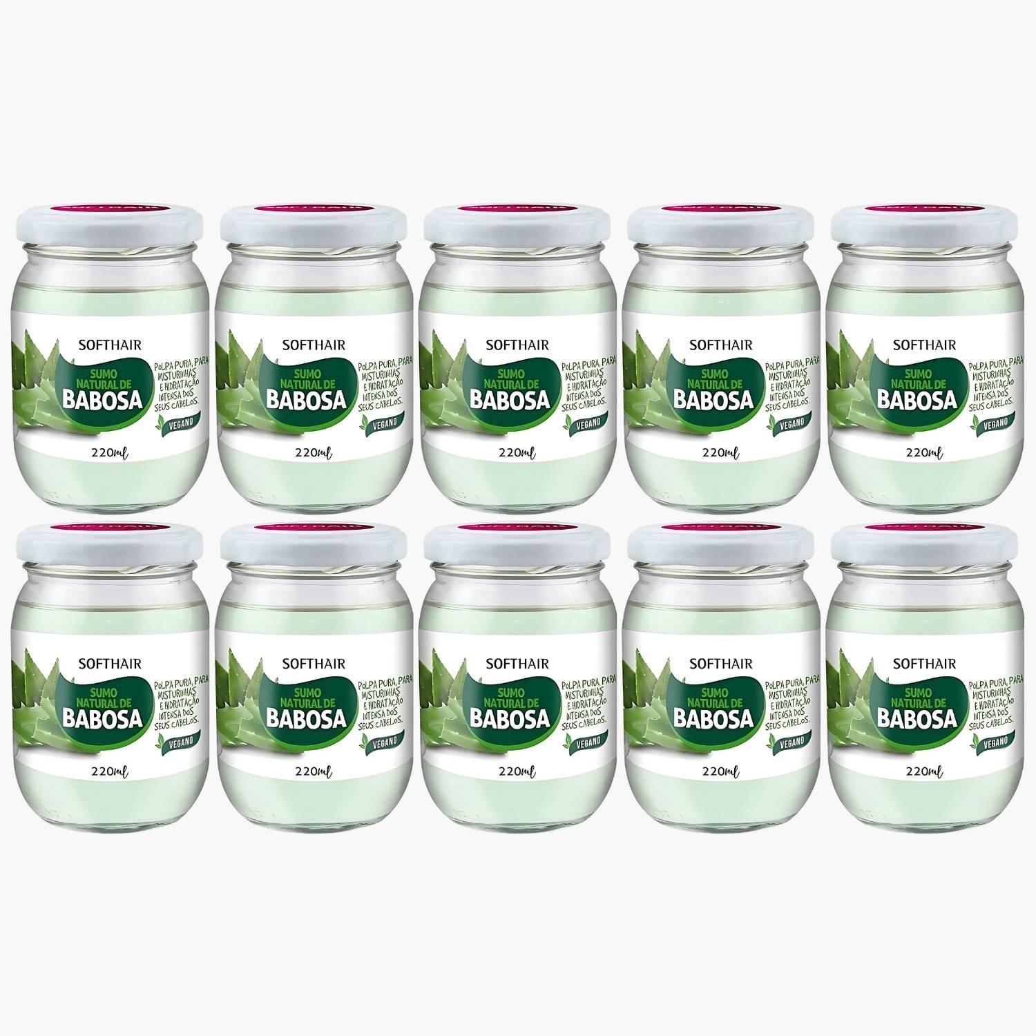 Kit 10 Sumo De Babosa Soft Hair Polpa Pura Natural Hidratação Intensa Capilar Vegano 220ml