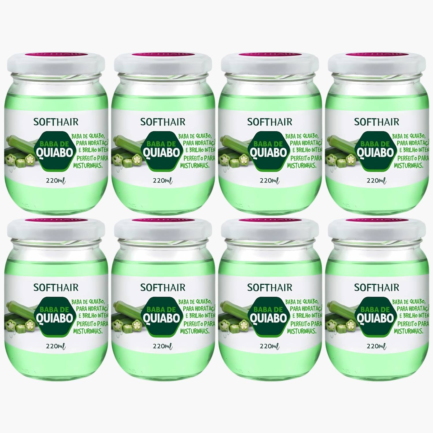 Kit 8 Baba De Quiabo Soft Hair Hidratação Brilho Capilar Natural Vegano 220ml