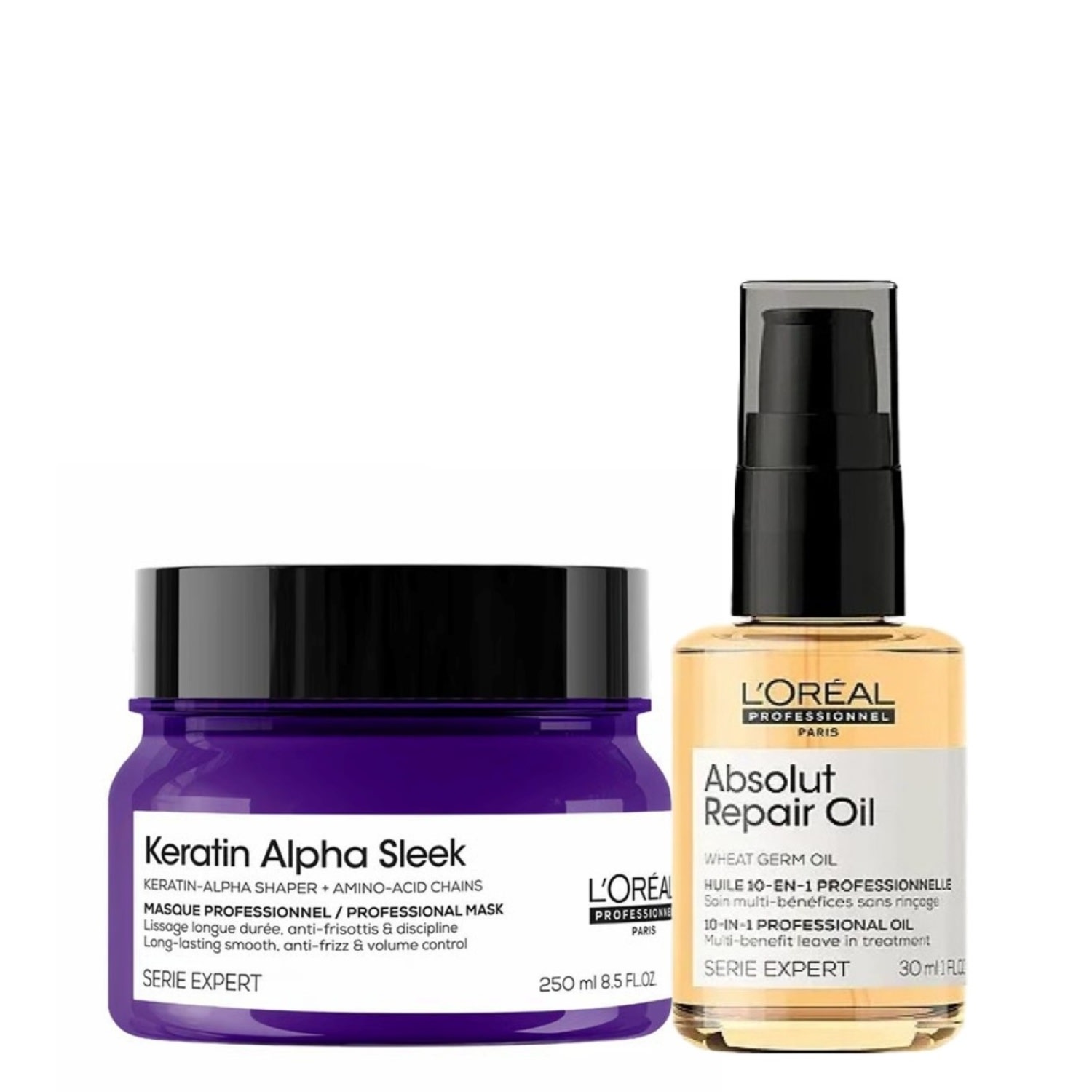 Duo L'Oréal Professionnel Keratin Alpha Sleek Mask Repair Oil for Home (2 produtos)