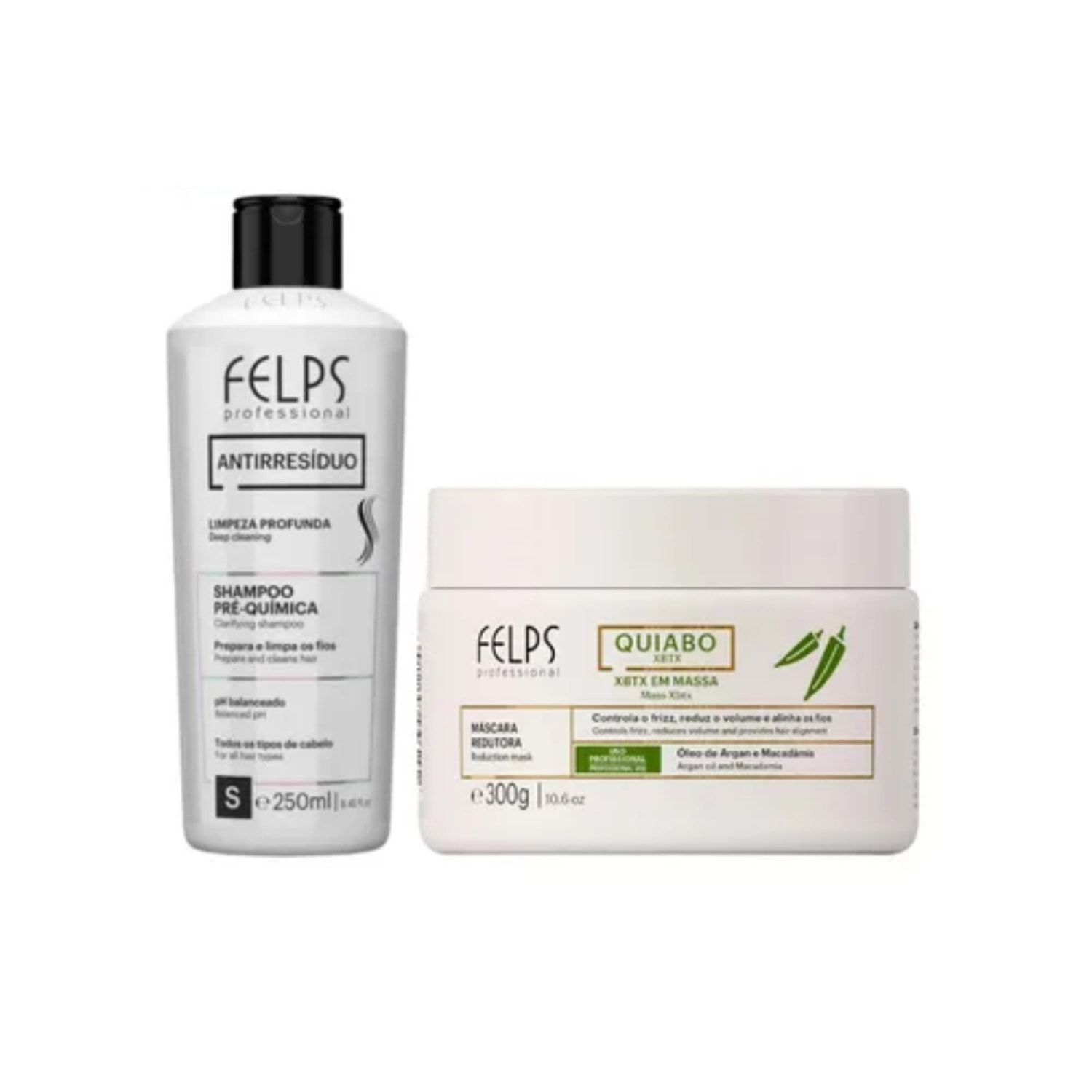 Kit Shampoo Antiresíduos 250ml + XBTX Quiabo 300g - Felps Professional.