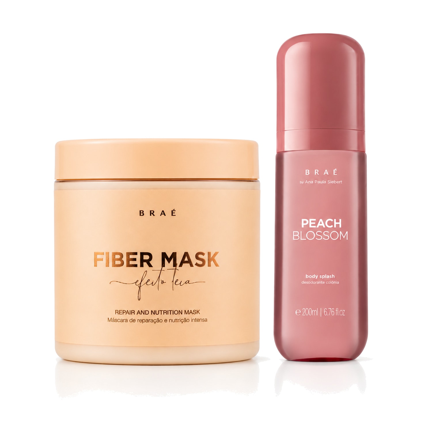 Kit Braé Fiber Mask Reconstrução + Body Splash Peach Blossom