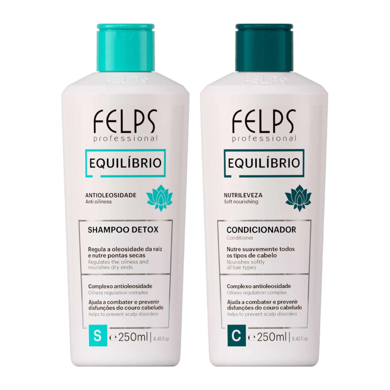 Kit c/2 Equilíbrio Felps - Shampoo Antioleosidade + Condicionador Nutrileveza.