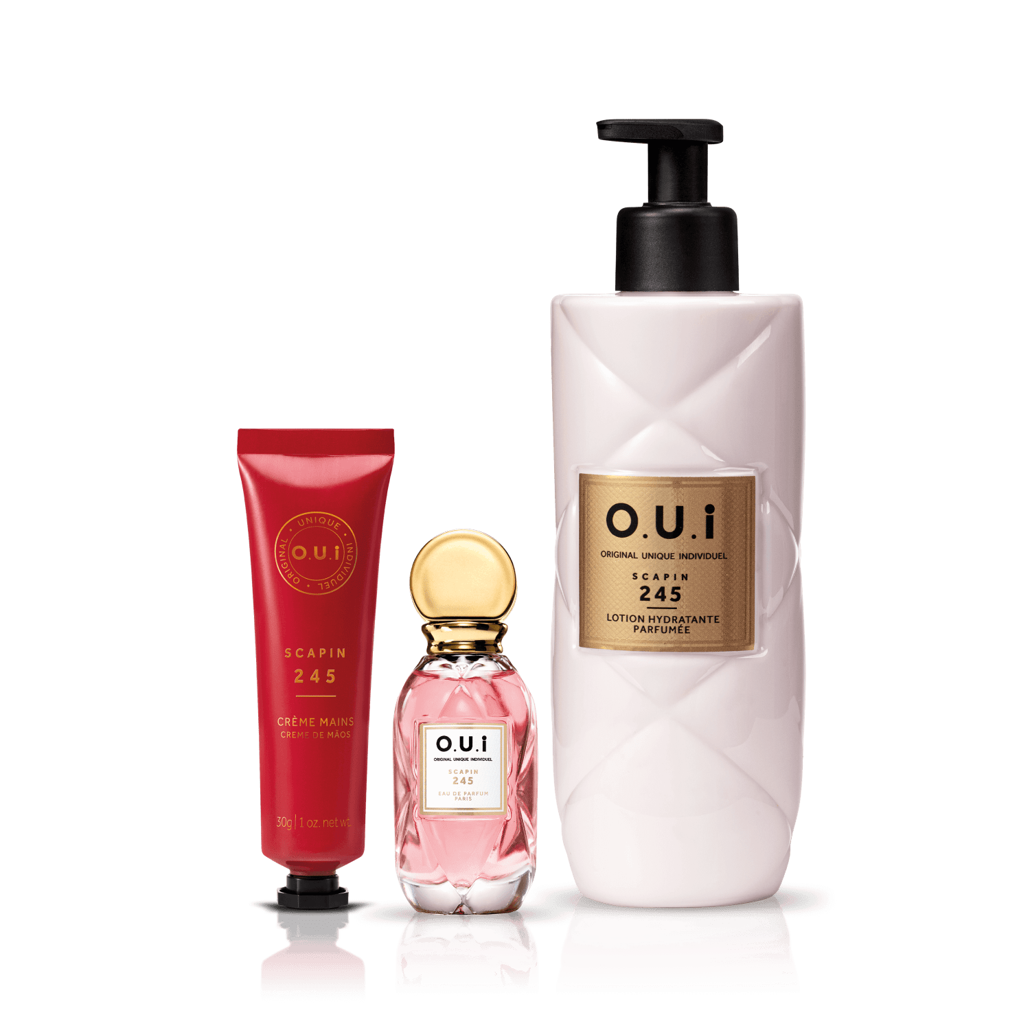 Kit O.U.i Scapin 245 Feminino - Eau de Parfum 30ml + Loção Corporal 400ml + Creme de Mãos 30g