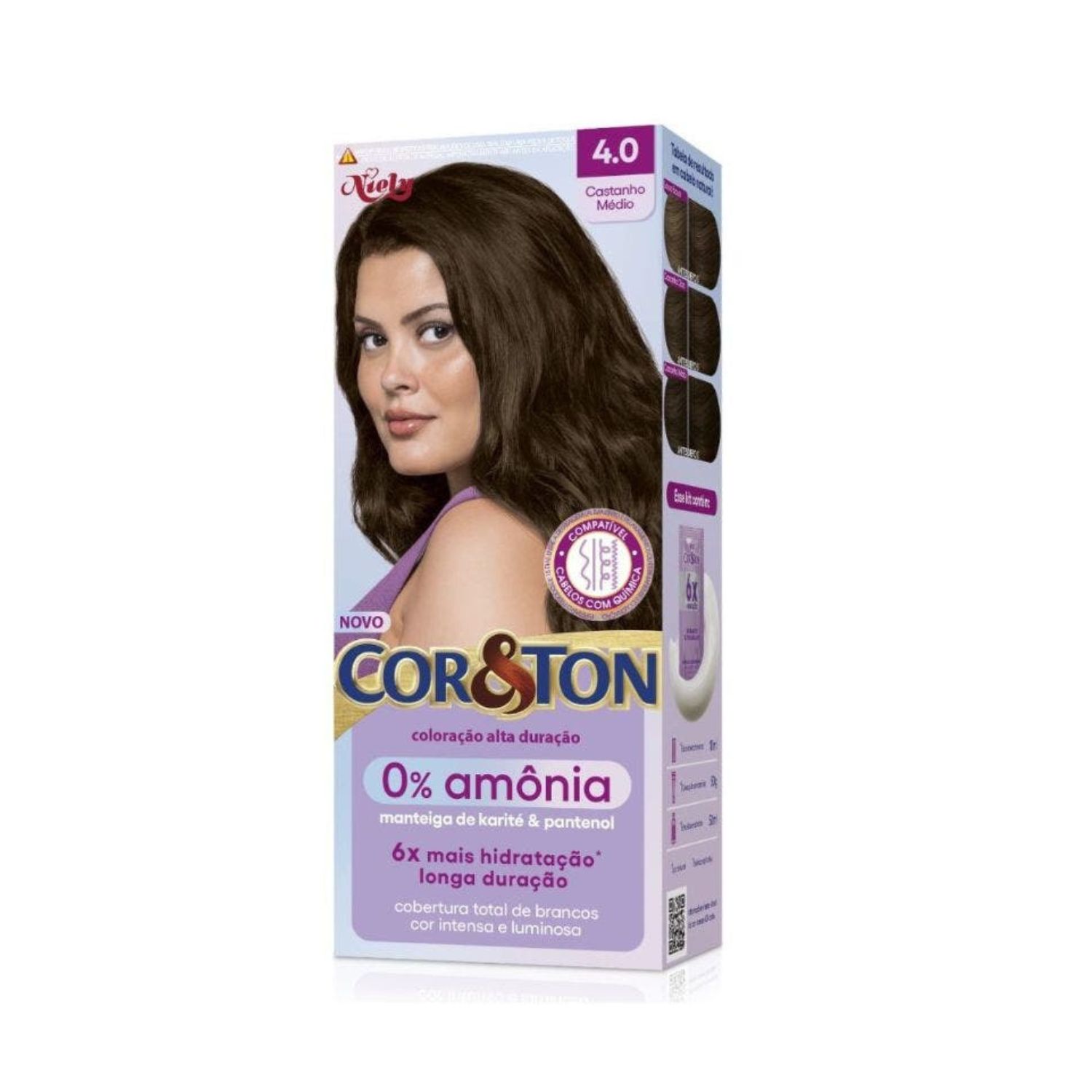 Tintura Cor&Ton Niely 0% Amônia 4.0 Castanho Médio