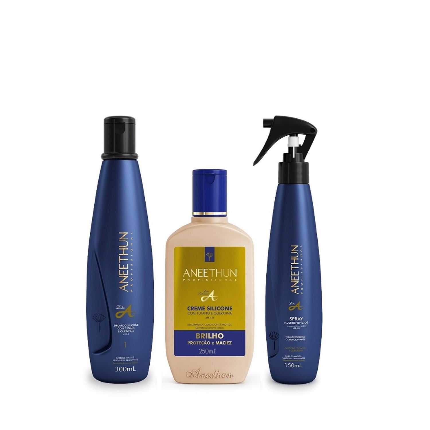 Kit Aneethun Linha A Shampoo 300ml + Creme de Silicone 250ml + Multibenefícios 150ml