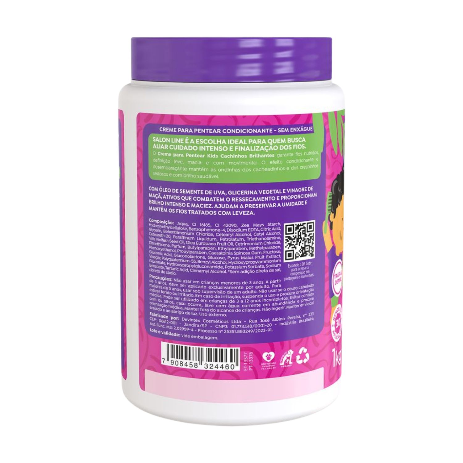 Kit Creme Salon Line Kids Cachinhos Brilhantes Uva 1kg Com 2