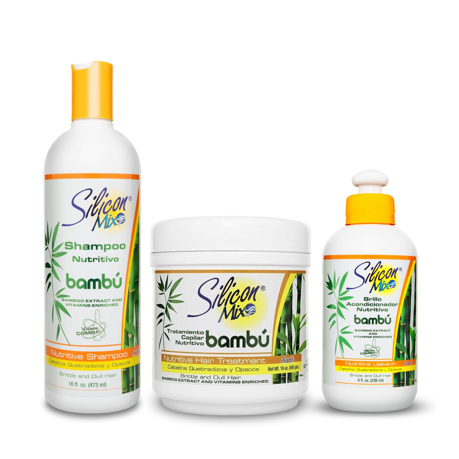 Kit Silicon Mix Bambú de Shampoo 473ml, Máscara de Tratamento 450g e Leave In Nutritivo 236ml