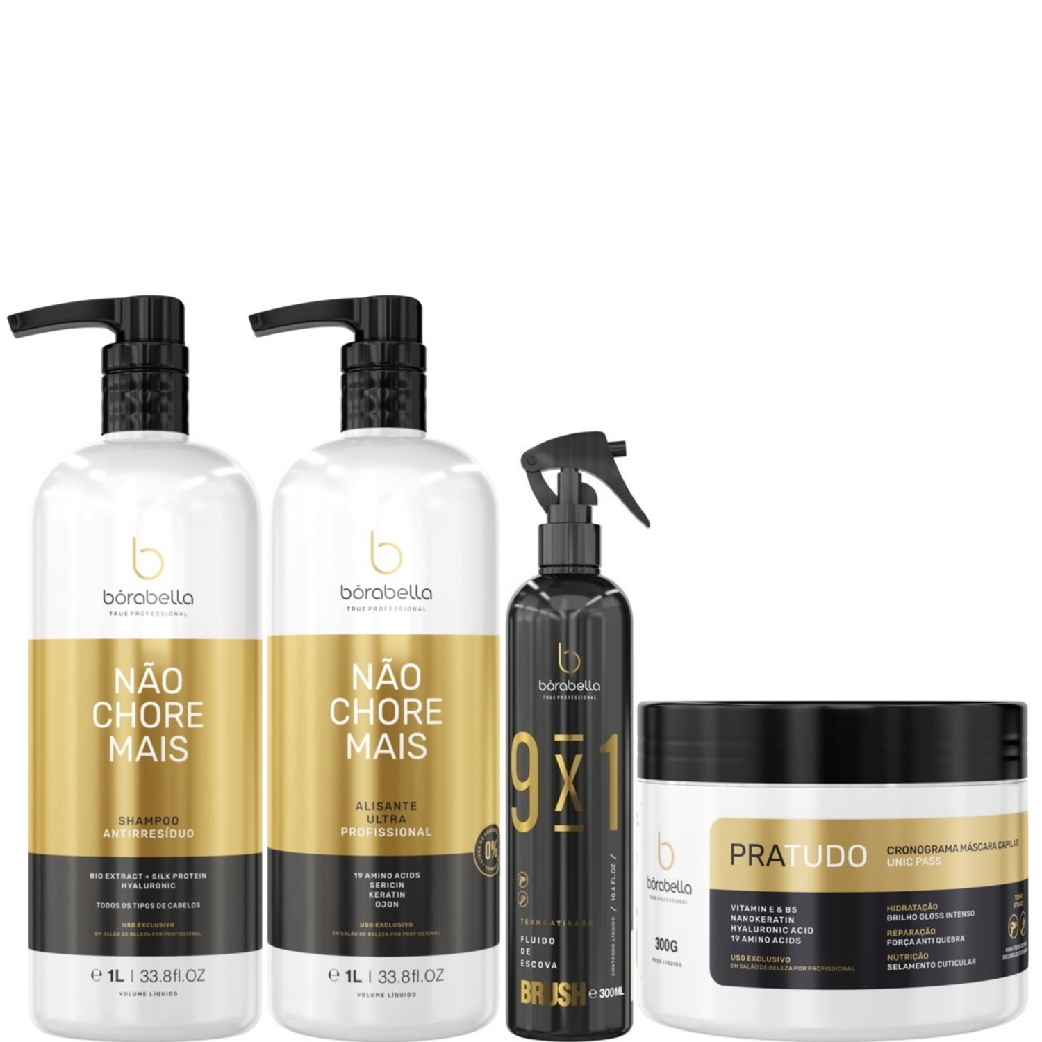 Borabella Kit Não Chore Mais 1L + Fluido 300ml + Pratudo 300g