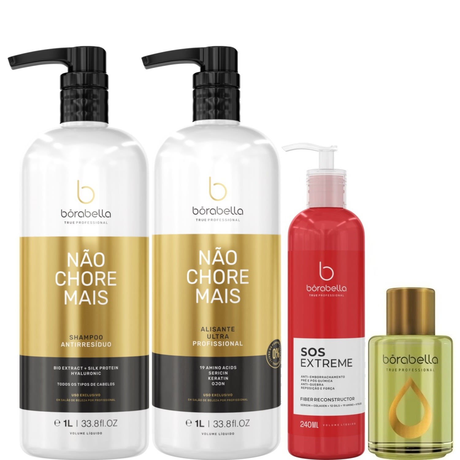 Borabella Kit Não Chore Mais 2x1L + SOS + Óleo Argan 7ml