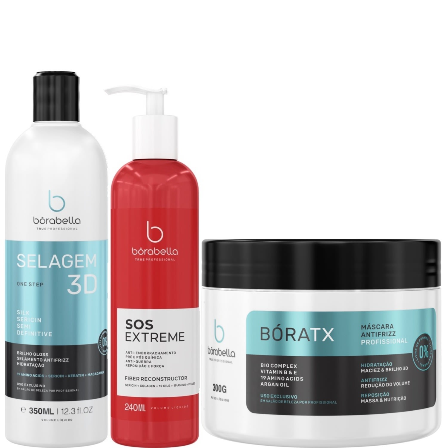 Borabella Selagem 3D 350ml + SOS 240ml + Máscara Bóratx 300g