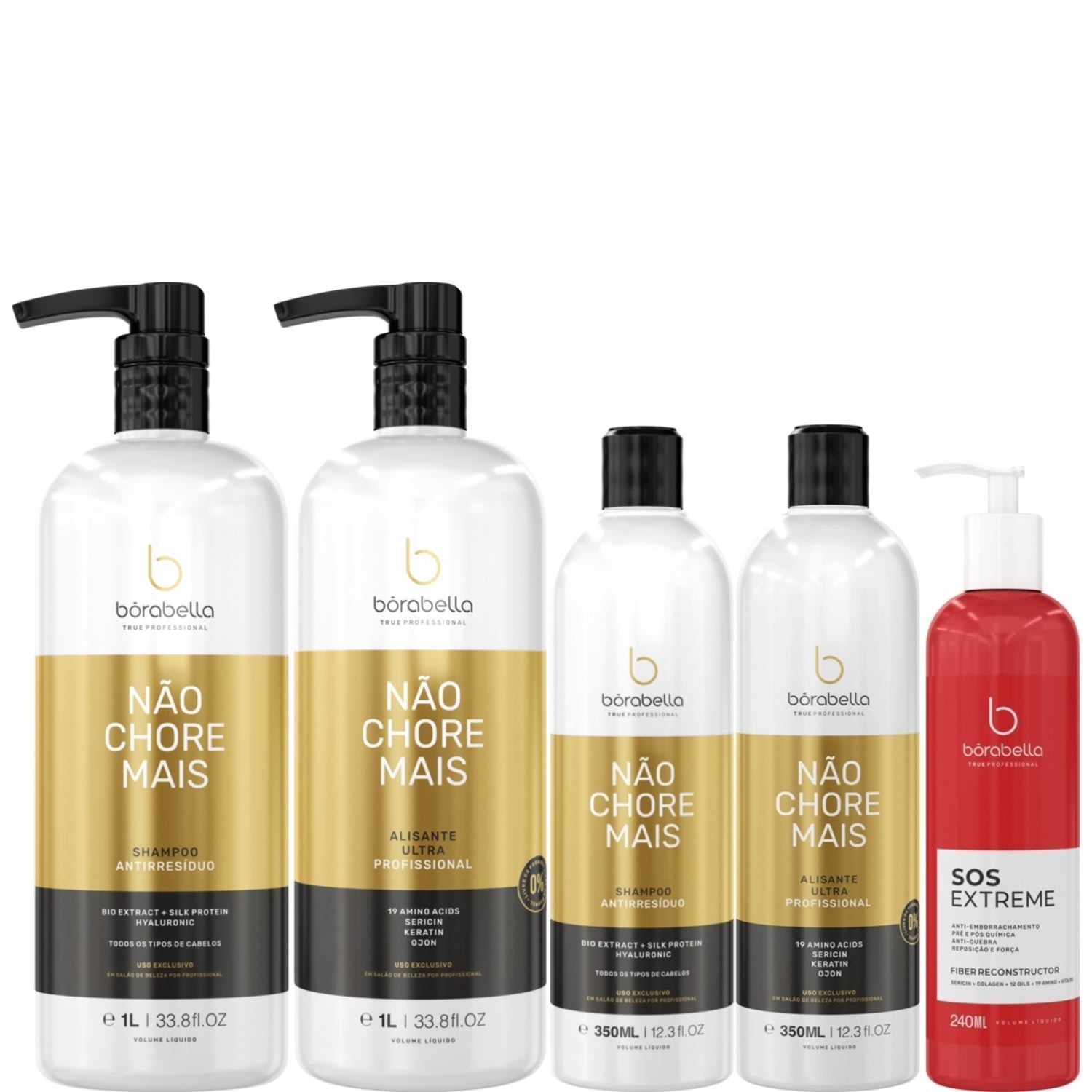 Borabella Não Chore Mais 2x1L + Kit 2x350ml + SOS Reconstrutor
