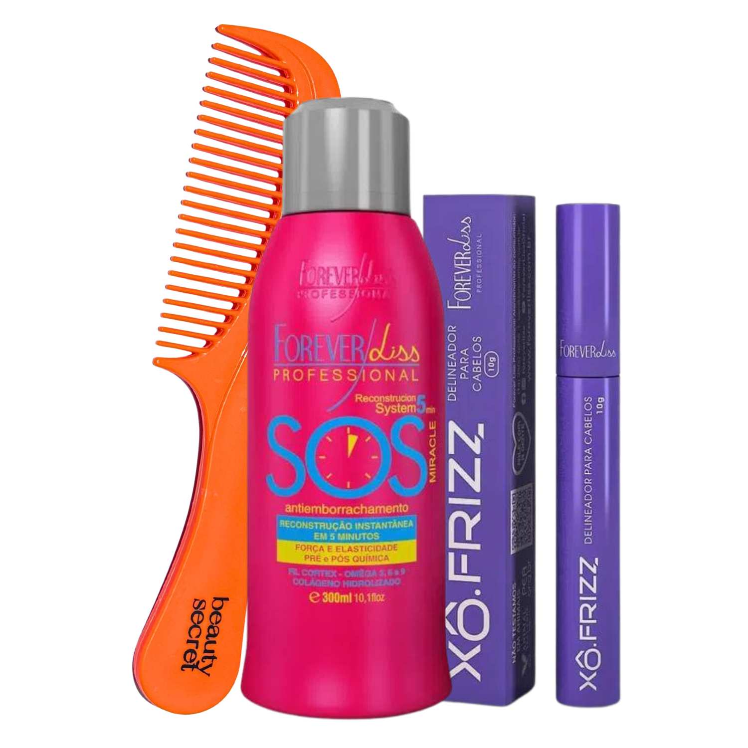 Kit Forever Liss Sos Modelador Xo Frizz Pente Beauty Secret