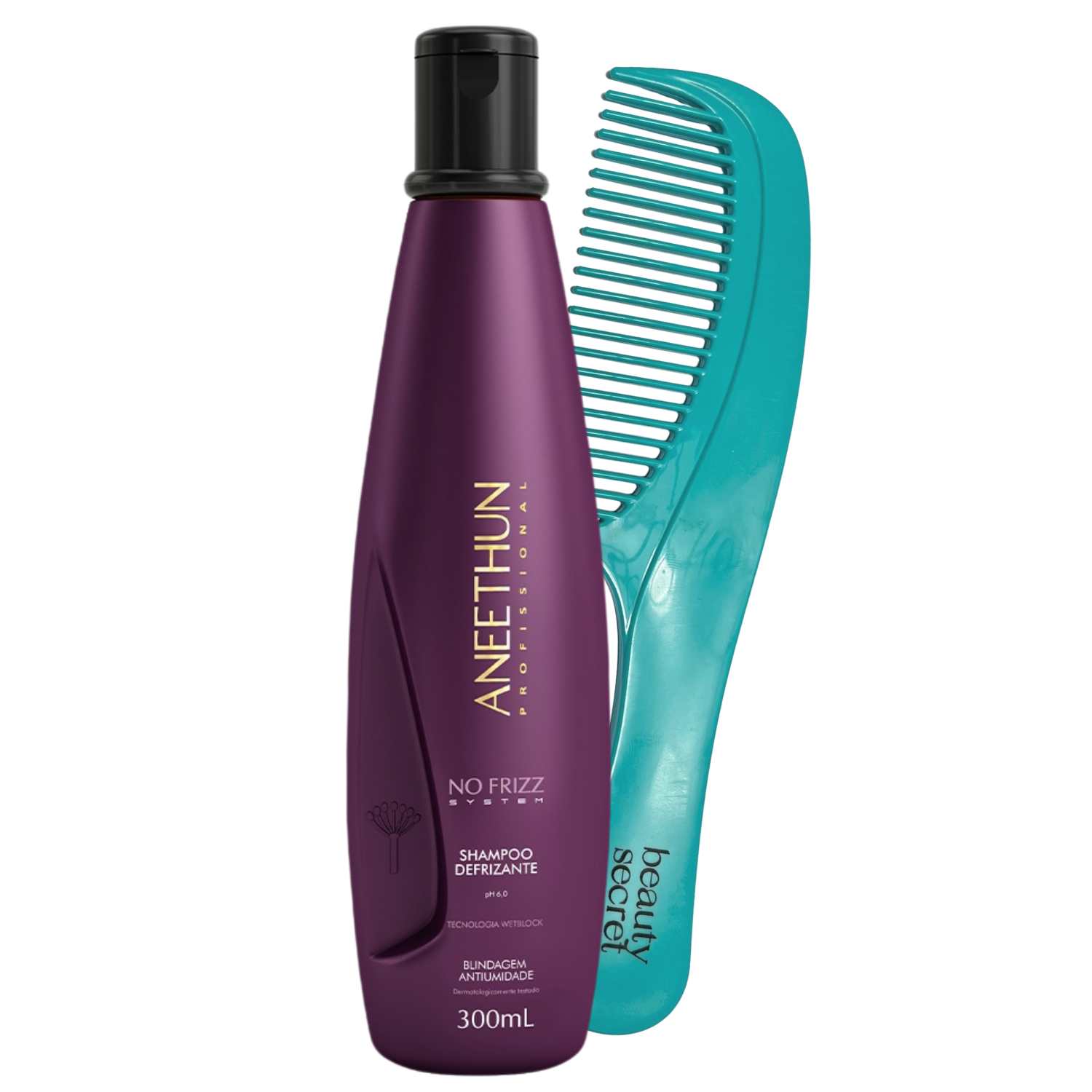 KIt Shampoo Aneethun No Frizz System 300ml e Pente Beauty Secret