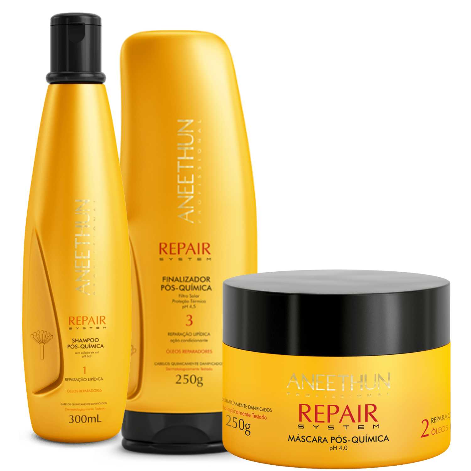 Kit Shampoo Máscara e Finalizador Aneethun Force Repair