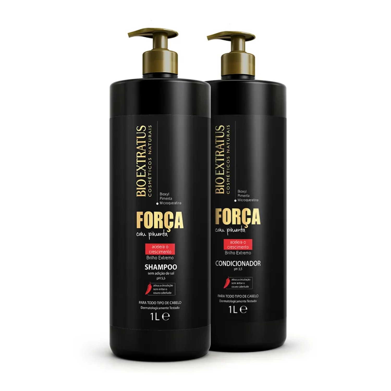 KIT SHAMPOO E CONDICIONADOR CRESCIMENTO FORÇA COM PIMENTA BIO EXTATUS 1L - BIO EXTRATUS
