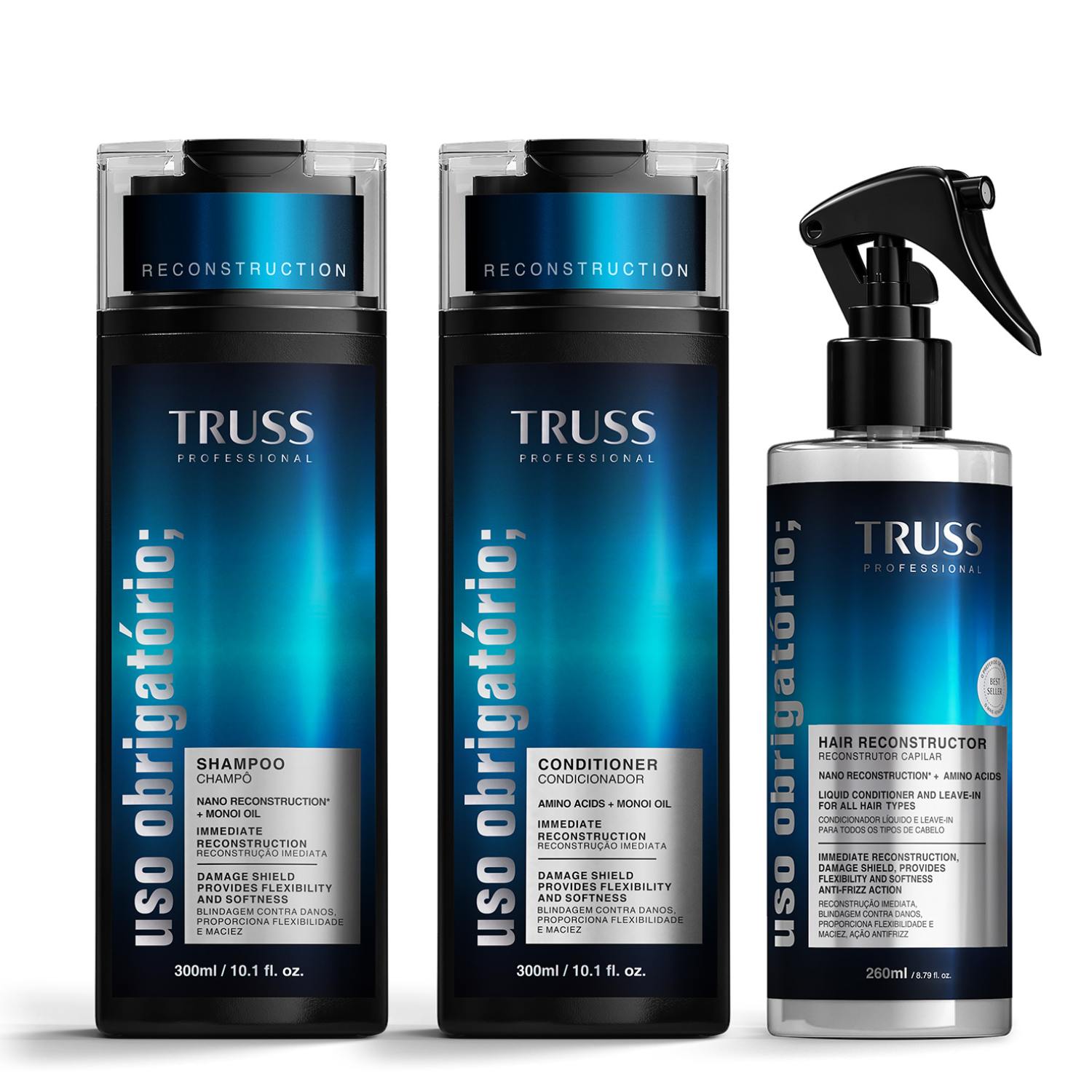 TRUSS KIT SHAMPOO CONDICIONADOR E RECONSTRUTOR USO OBRIGATÓRIO