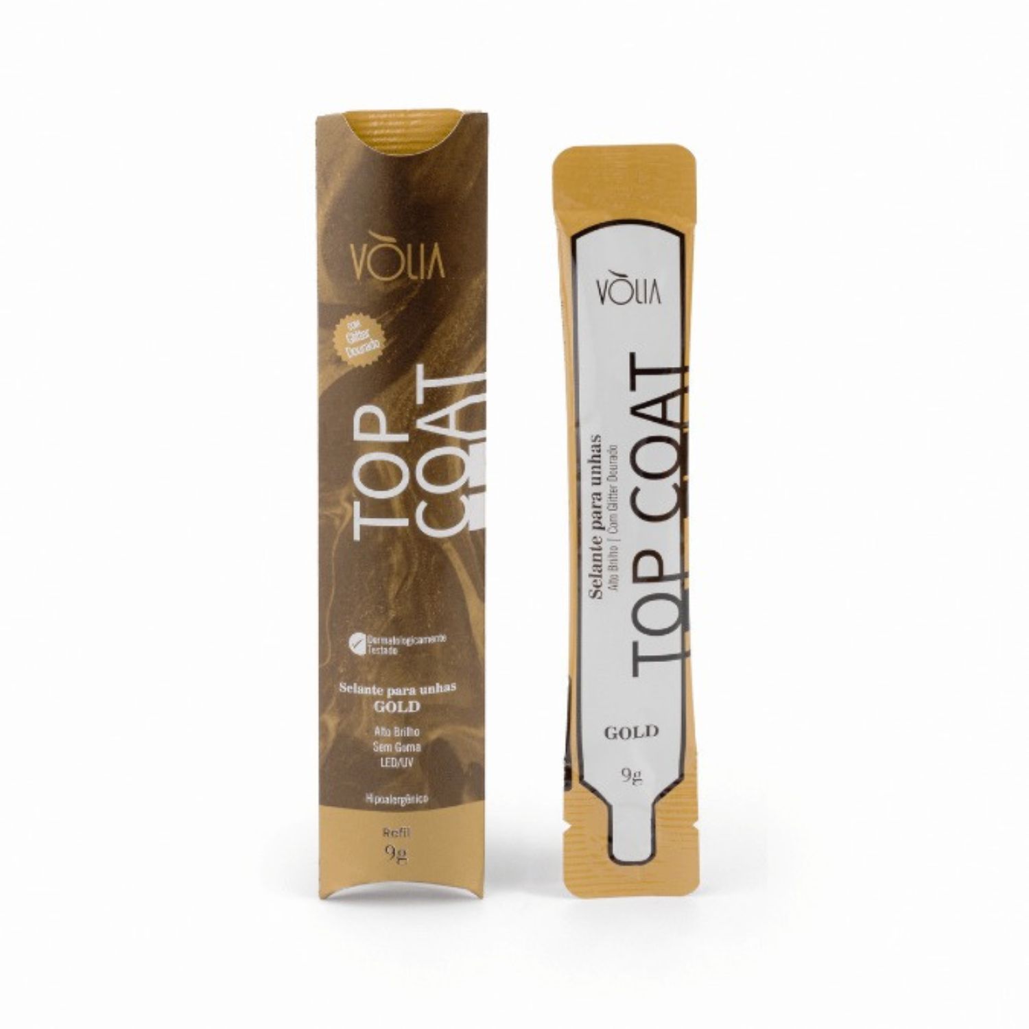 Top Coat Gold (Dourado) Refil Sache 9g - Vólia