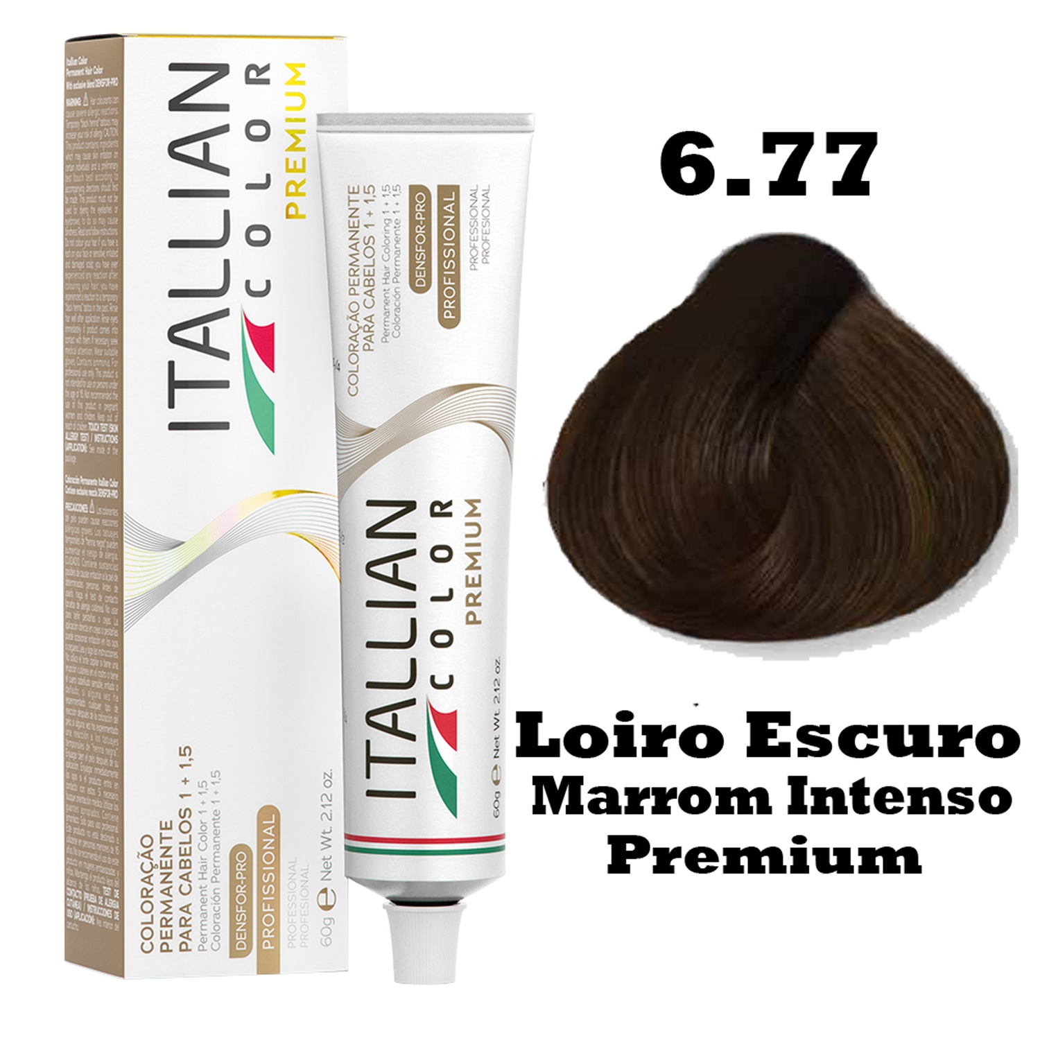 Itallian Hairtech Color Premium 6.77 Louro Escuro Marrom Intenso - Coloração Permanente 60g