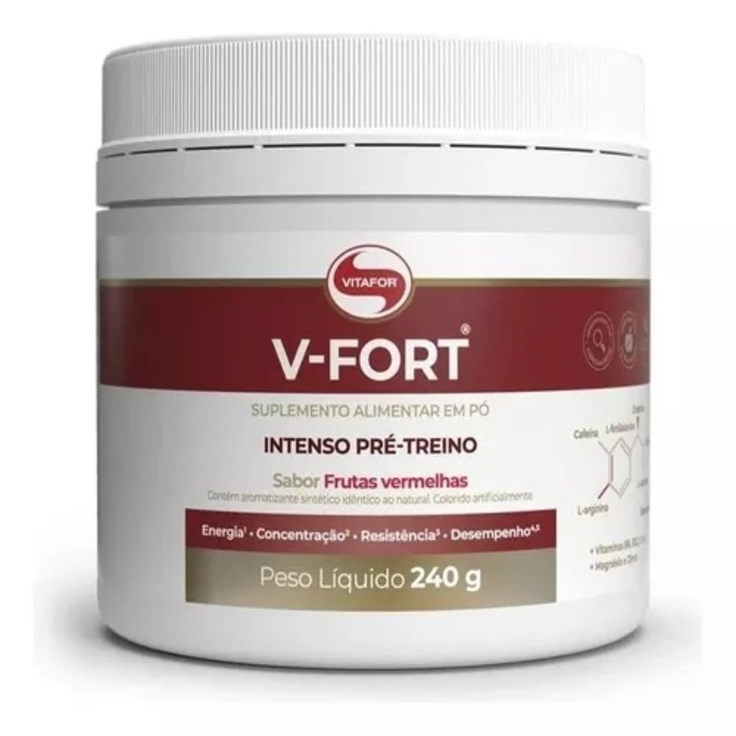 Vitafor V-fort Ultra Pré-Treino Sabor Frutas Vermelhas - Suplemento Vitamínico 240g