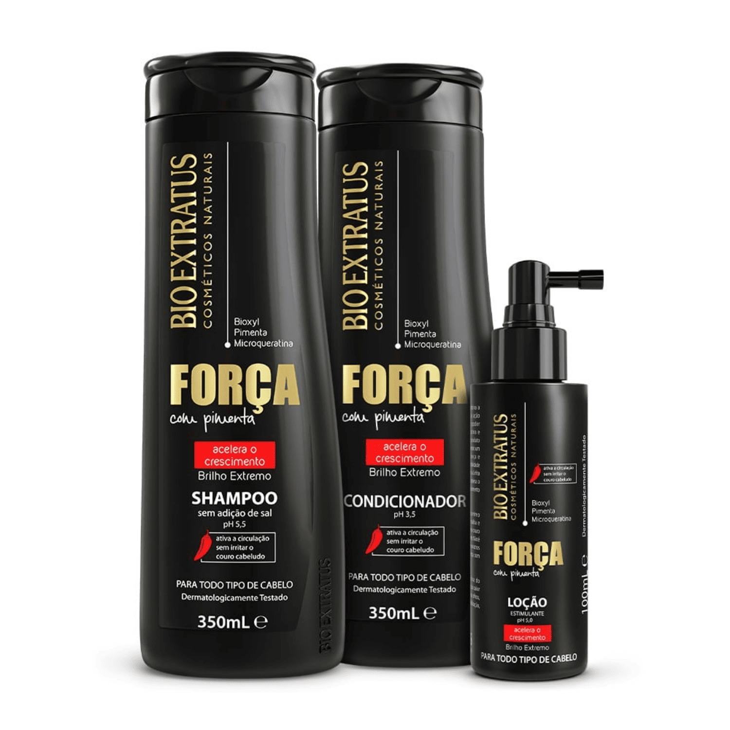 Kit Shampoo Condicionador E Loação Crescimento Força Com Pimenta Bio Extatus - Bio Extratus