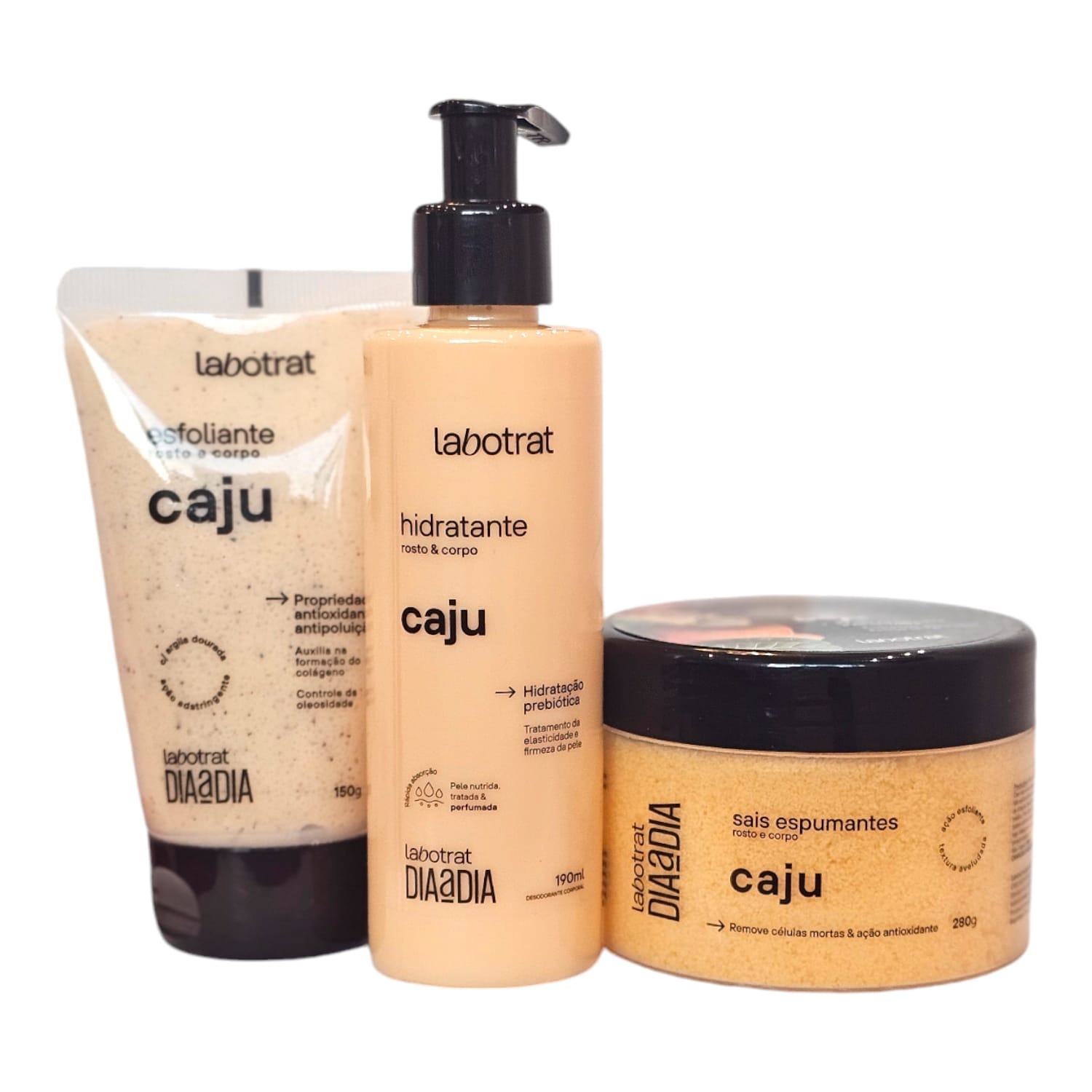 Kit Labotrat Dia a Dia Caju - Hidratante 190ml + Esfoliante 150g + Sais Espumantes 280g