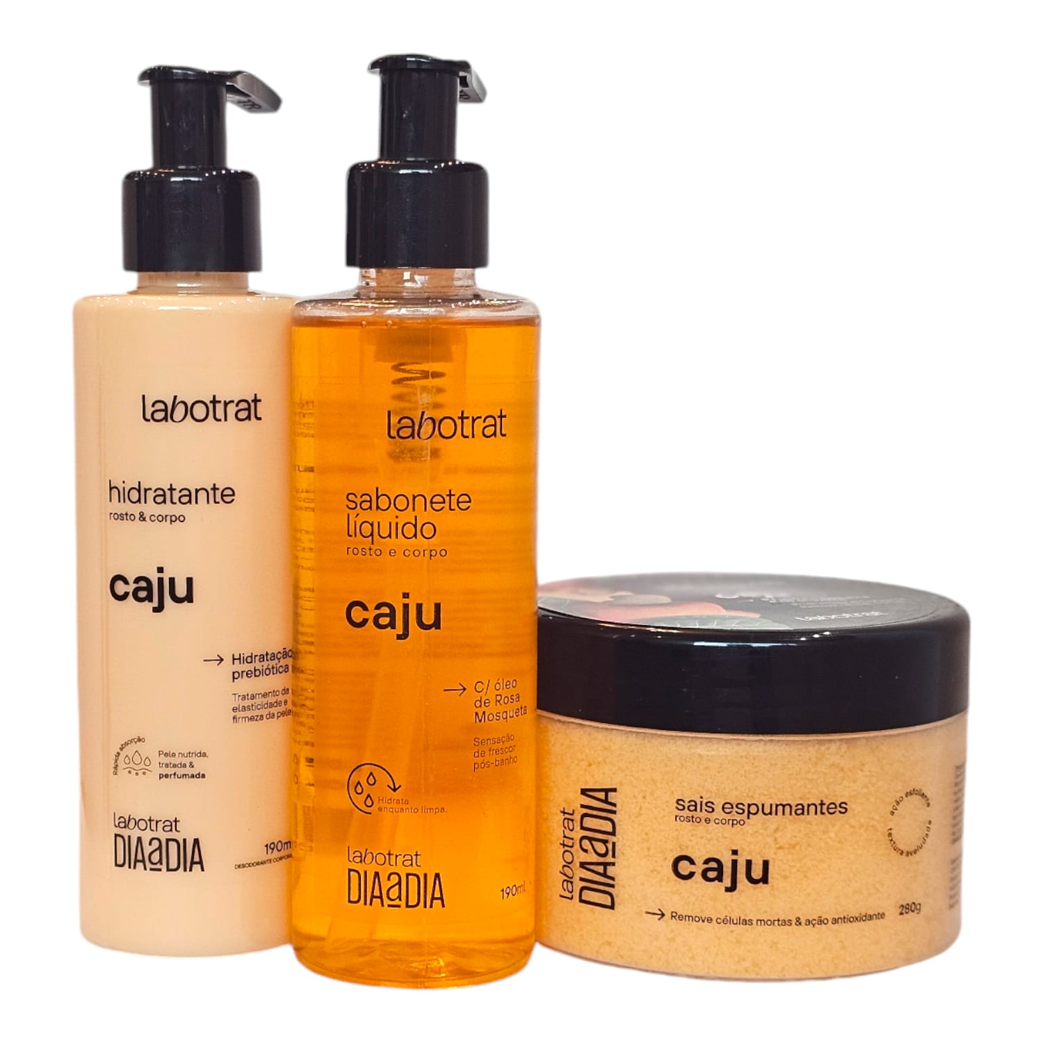 Kit Labotrat Dia a Dia Caju - Hidratante 190ml + Sabonete Líquido 190ml + Sais Espumantes 280g