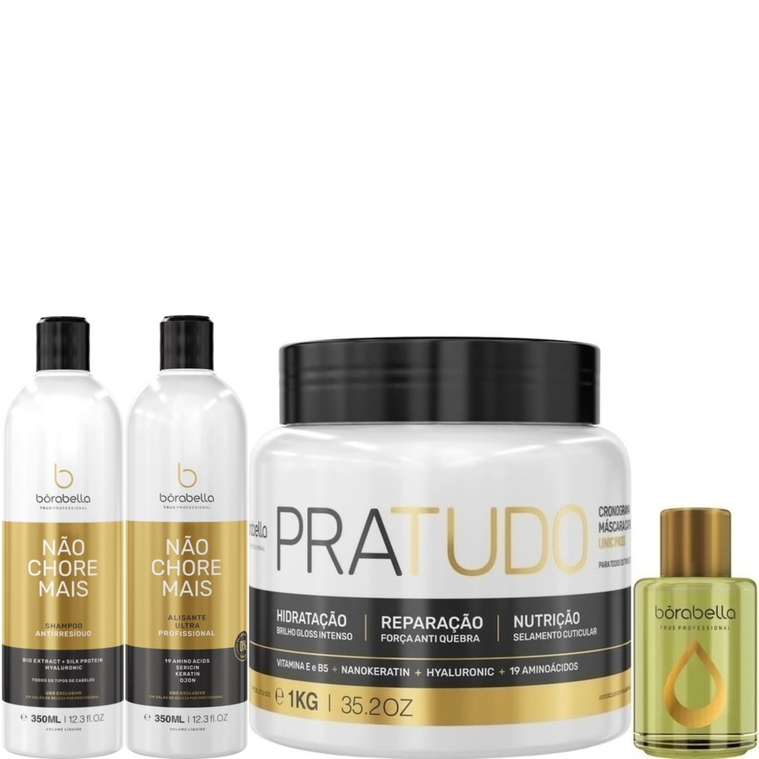 Borabella Kit Não Chore Mais 350ml + Pratudo 1kg + Argan 7ml