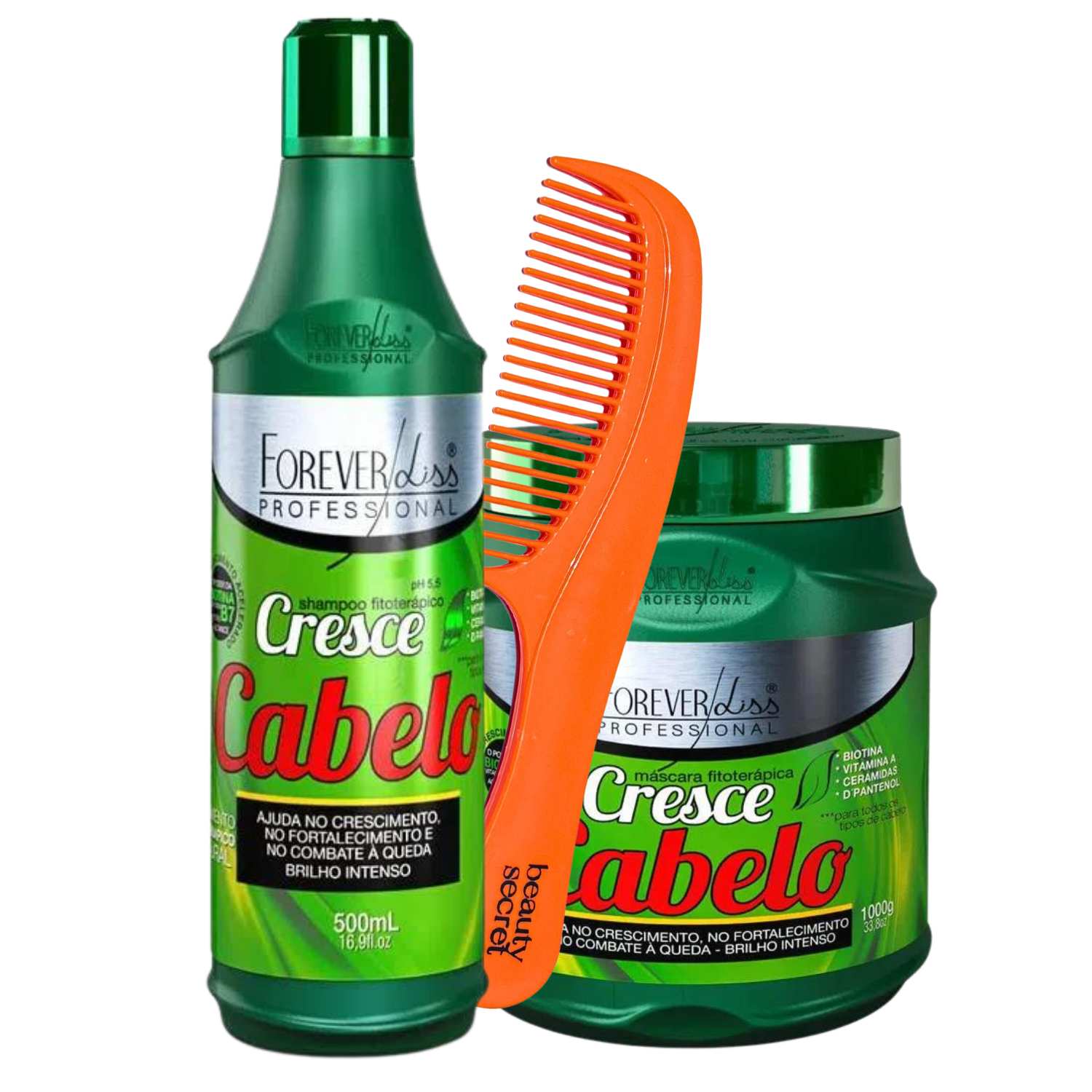 Kit Máscara Shampoo Forever Liss Cresce Cabelo Pente Beauty
