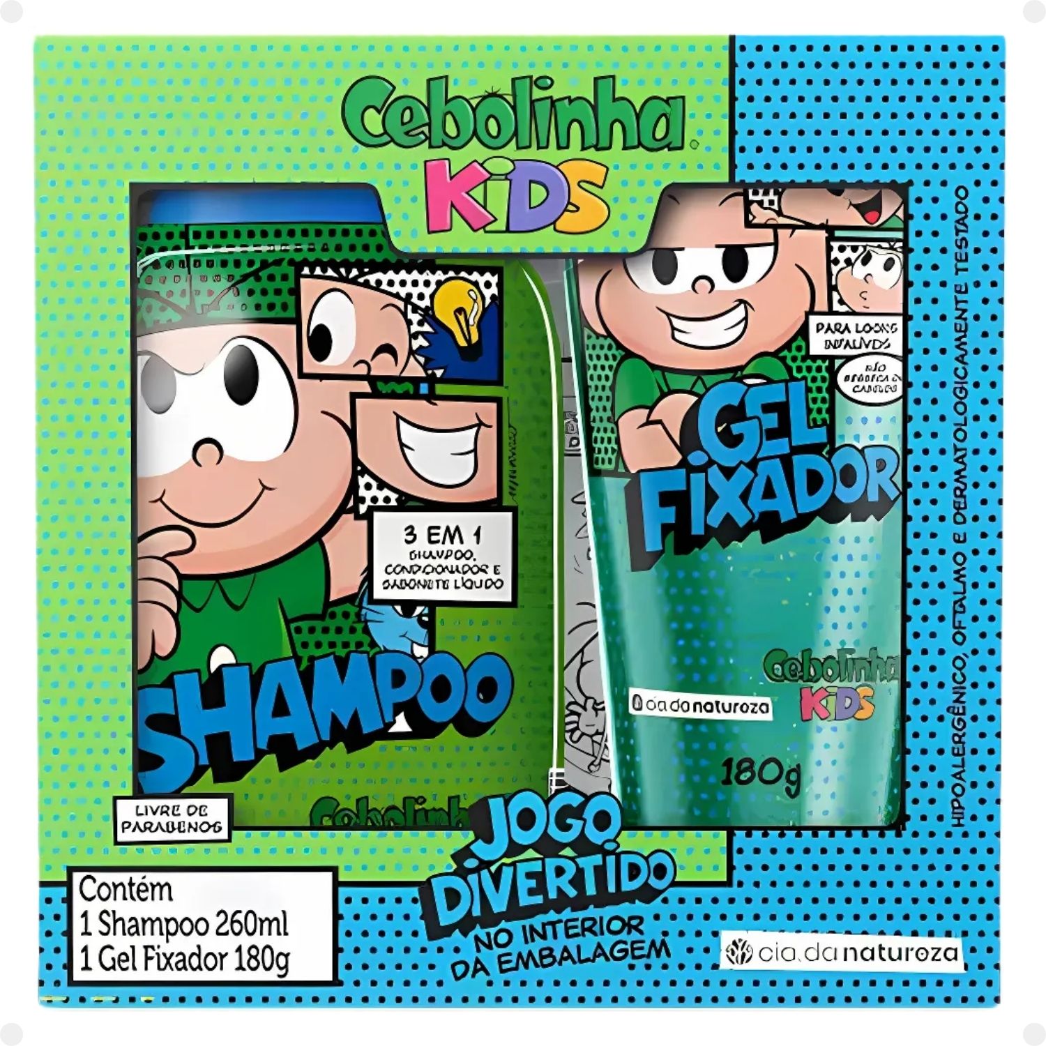 Kit Cia da Natureza Cebolinha Kids: Shampoo 3 em 1 e Gel Fixador