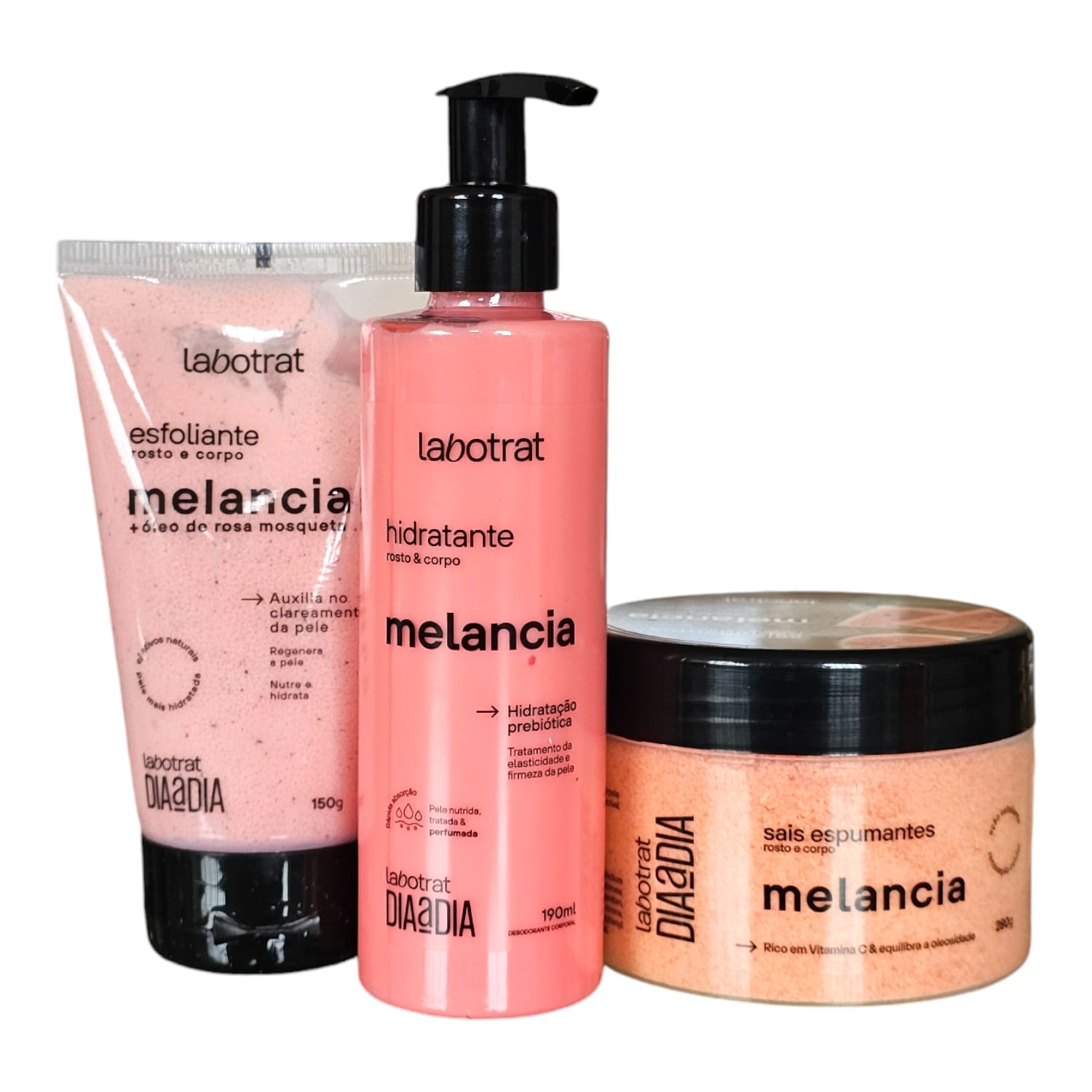 Kit Labotrat Dia a Dia Melancia - Hidratante 190ml + Esfoliante 150g + Sais de Espuma 280g