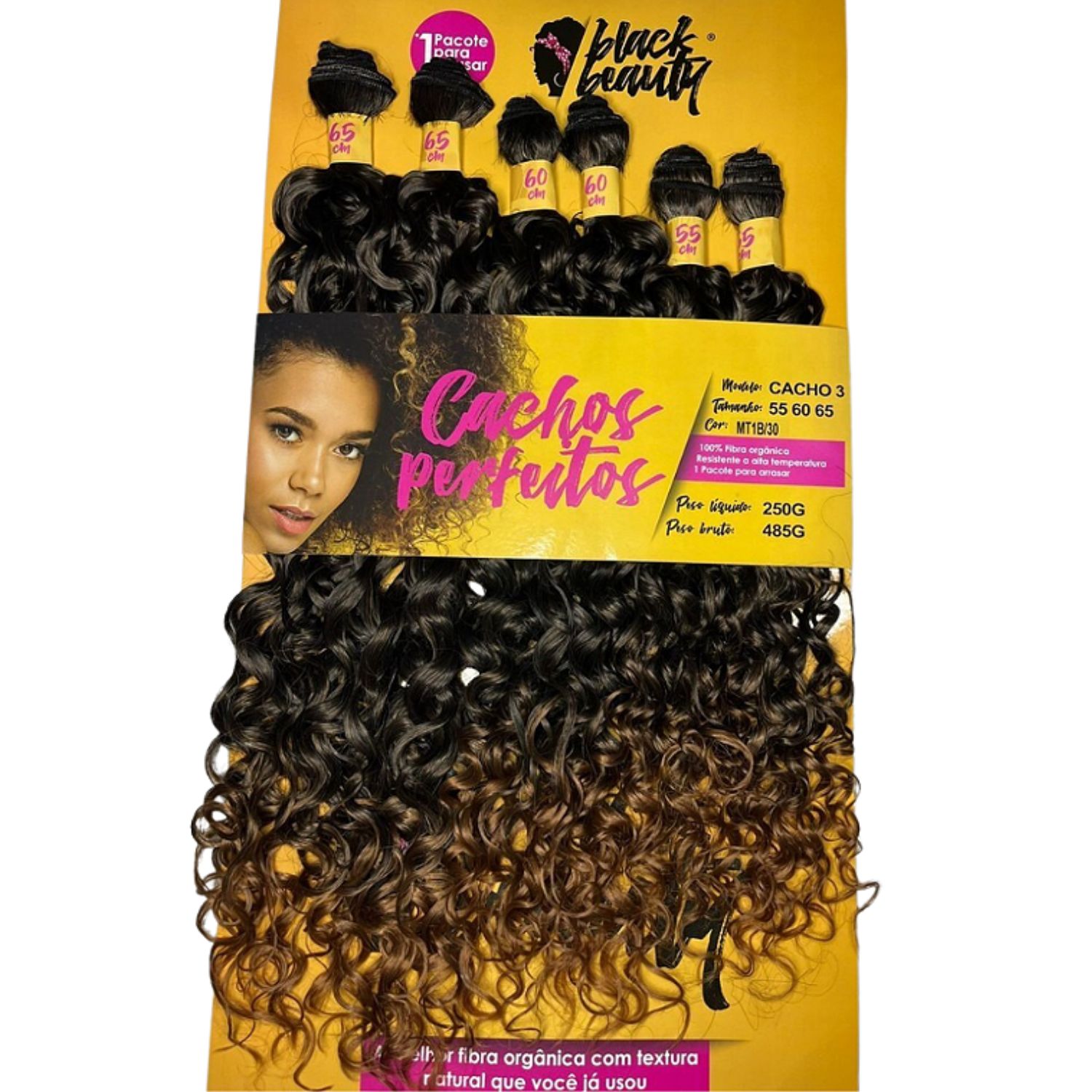 Black Beauty Fibra Orgânica Cacho 3 MT1B/30 - Aplique de Cabelo 55cm/65cm