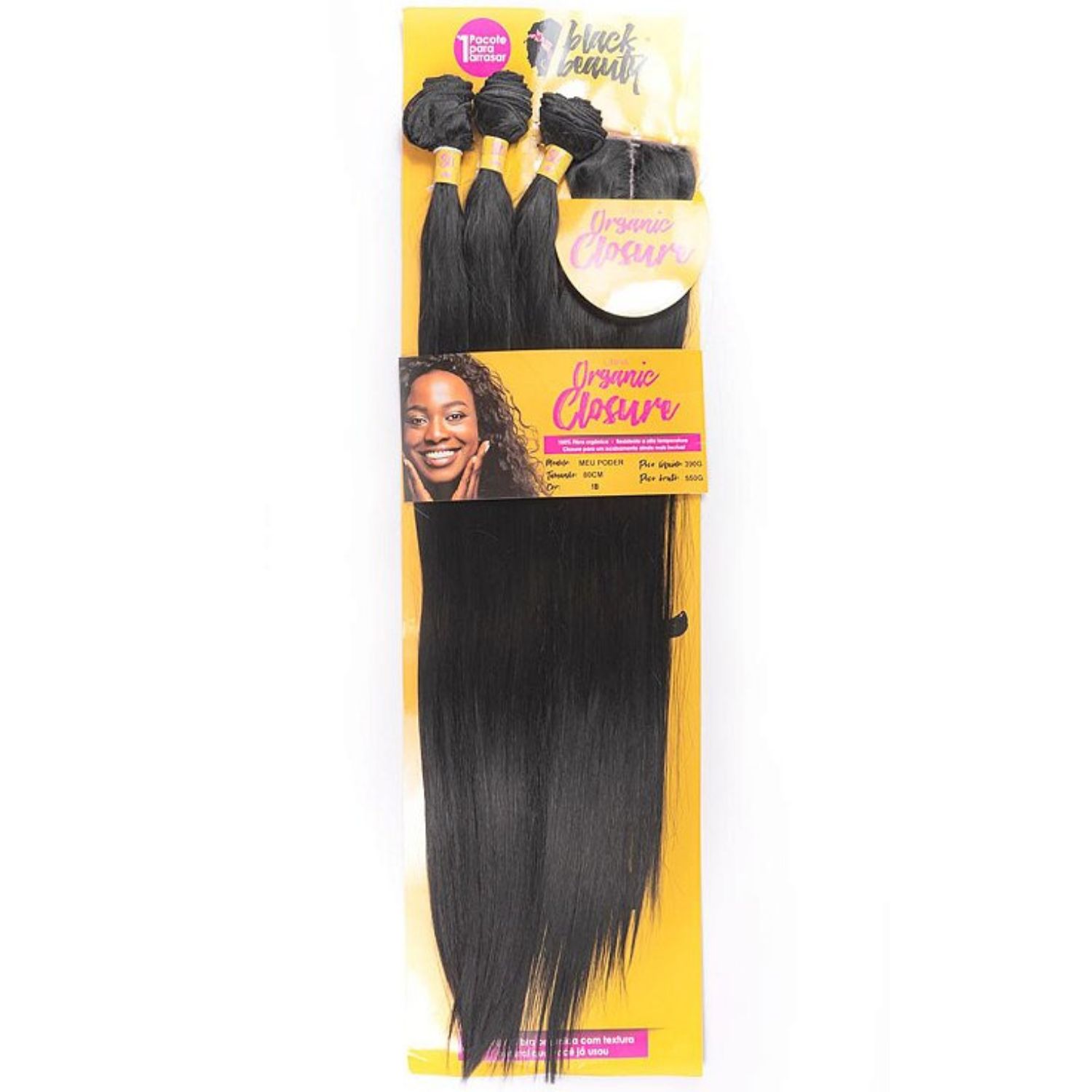 Black Beauty Meu Poder Organic Closure 1B - Aplique de Cabelo 80cm