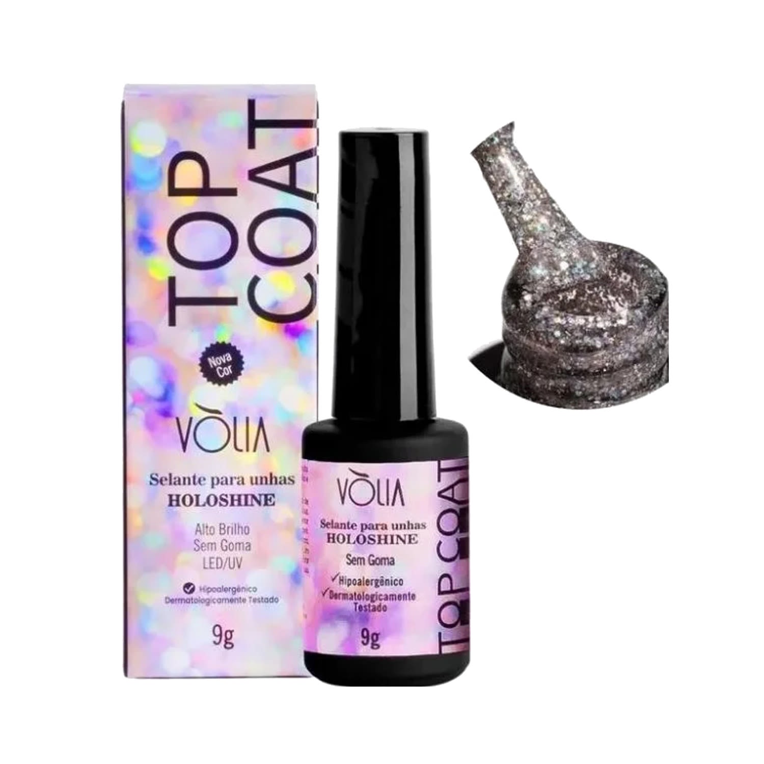 VÒLIA - Topcoat Selante Efeitos - HOLOSHINE ( Glitter Multicolorido ) - 9g