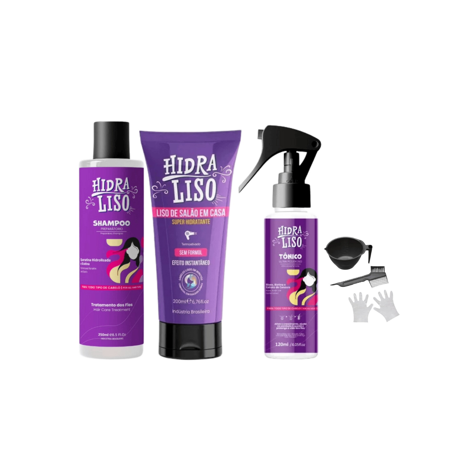 Kit Hidraliso Progressiva 200ml + Tonico Capilar + Shampoo