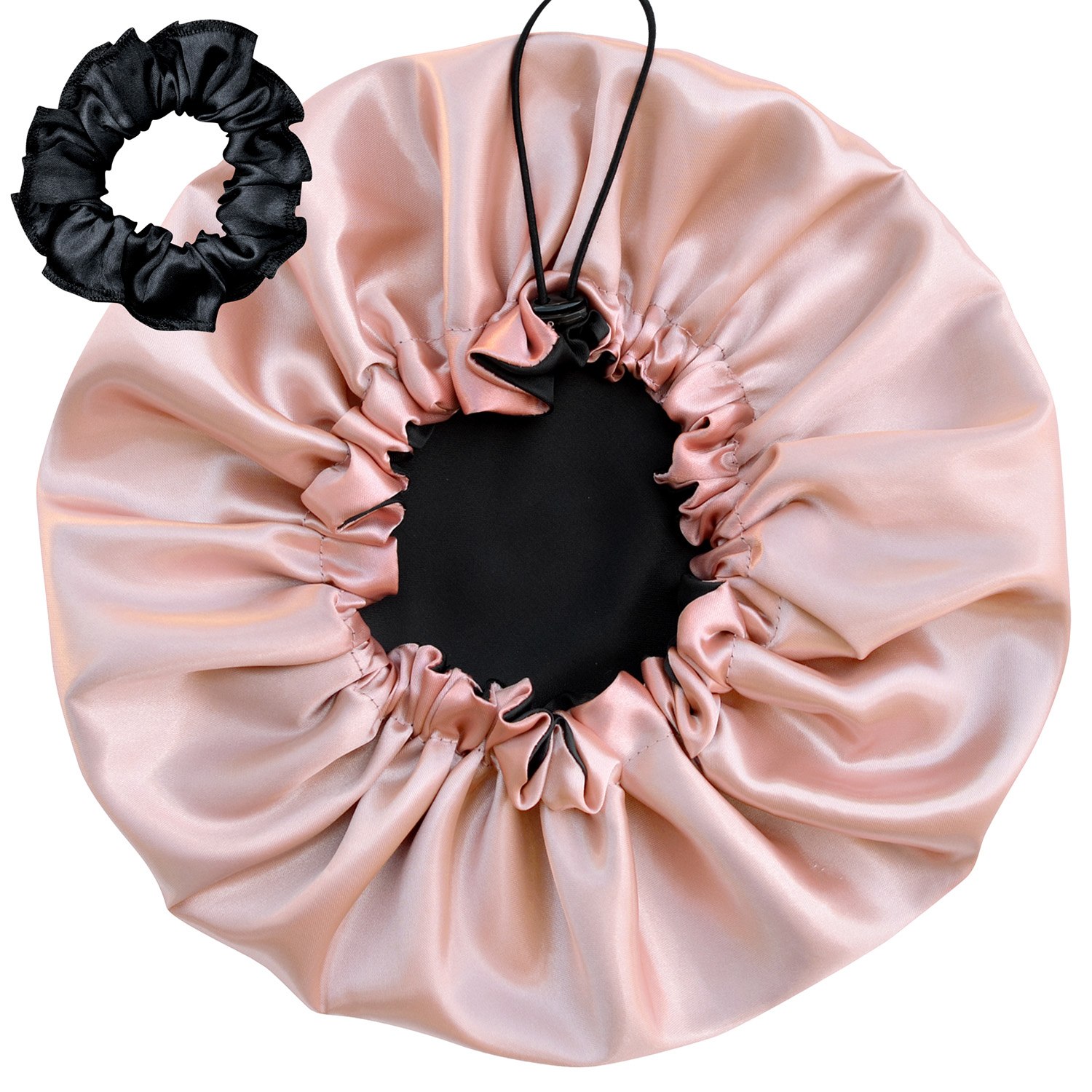 Touca De Cetim Dupla Face Ajustável com Xuxinha - Preto / Champagne