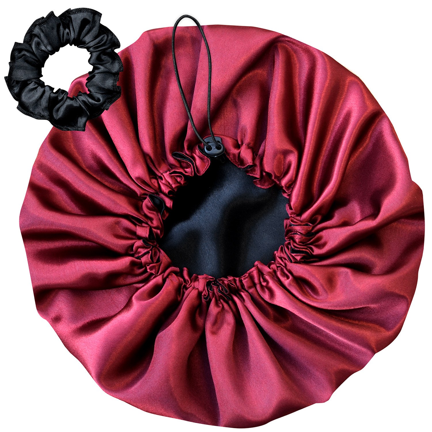 Touca De Cetim Dupla Face Ajustável com Xuxinha - Preto / Vinho