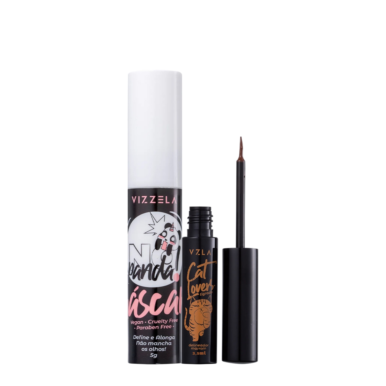 Kit Vizzela No Panda Cat Lovers Marrom Delineador Máscara de Cílios (2 produtos)