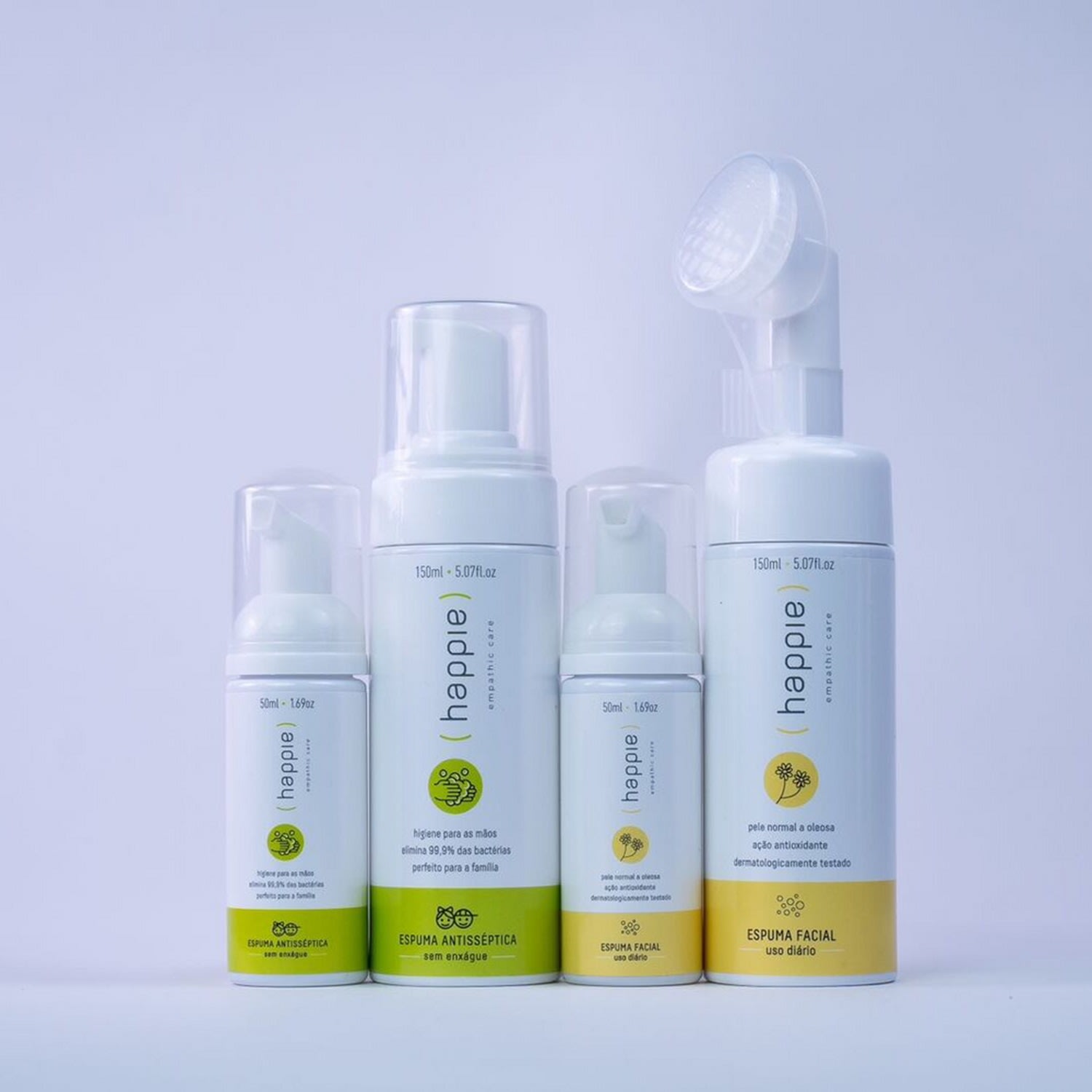 Kit espumas antissépticas 150 e 50 ml + espumas faciais p/ pele oleosa 150 e 50 ml