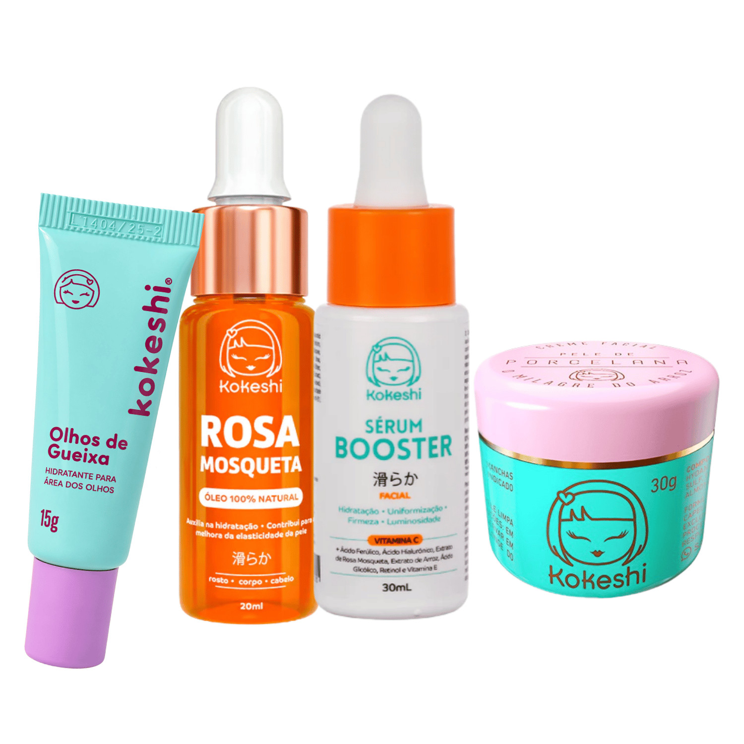 Kit 4 Renovadores Kokeshi Vitamina C Rosa Mosquesta Pele Porcelana Olhos de Gueixa