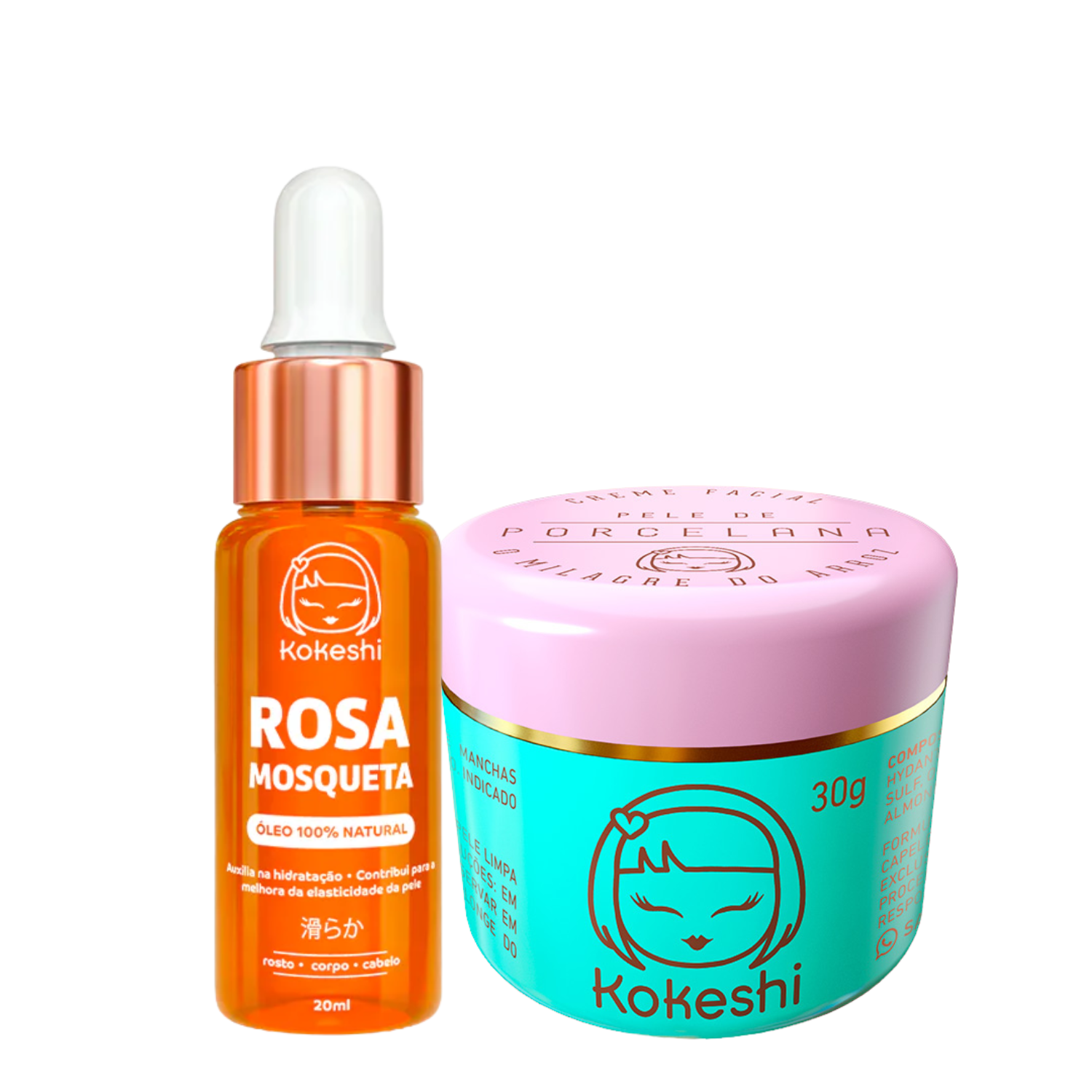 Kit Pele de Porcelana + Óleo de Rosa Mosqueta Puro Kokeshi