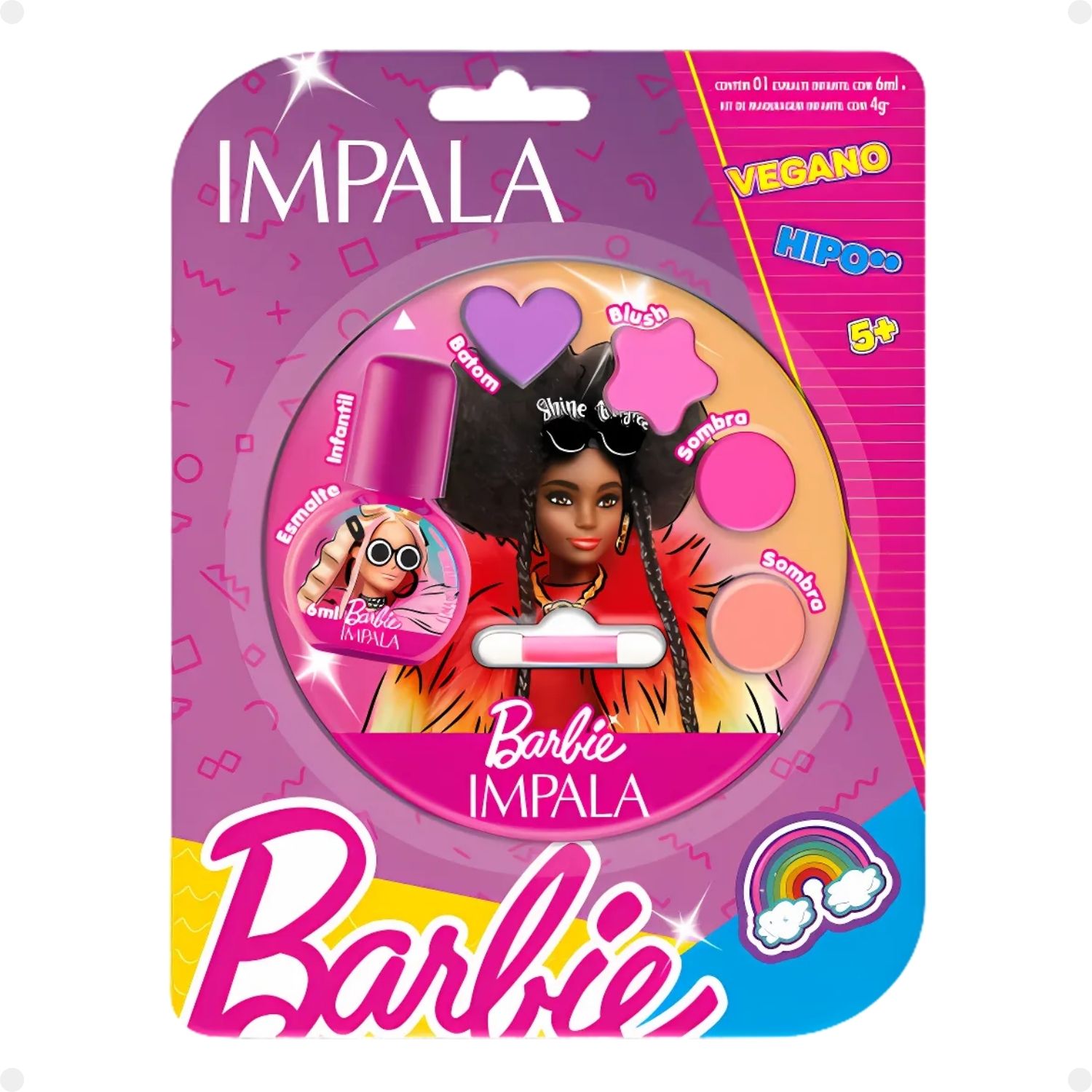 Kit Impala Barbie:1 Esmalte Icônica e Paleta de Maquiagem Infantil