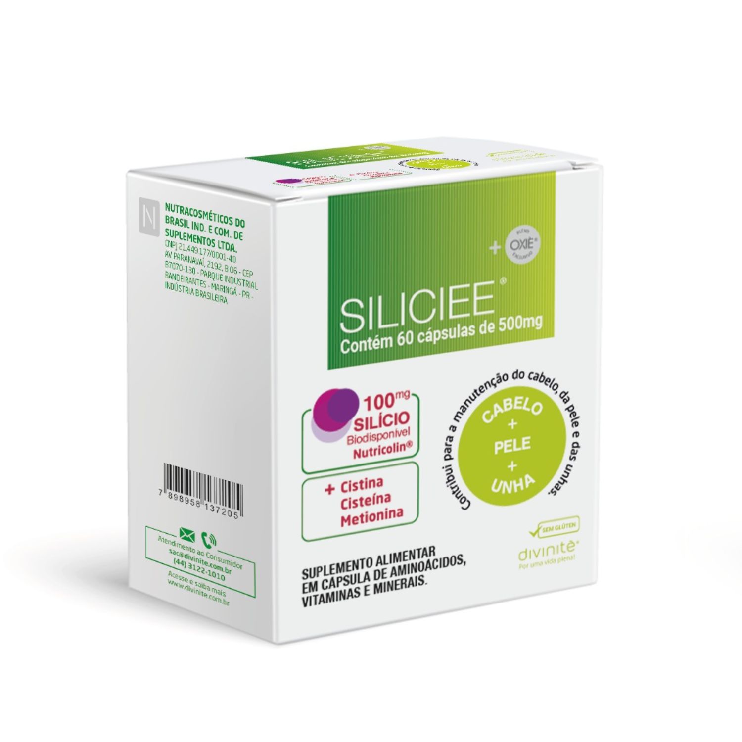Suplemento Vitamina Siliciee 500mg 60 Cabelo Unha - Divinitè