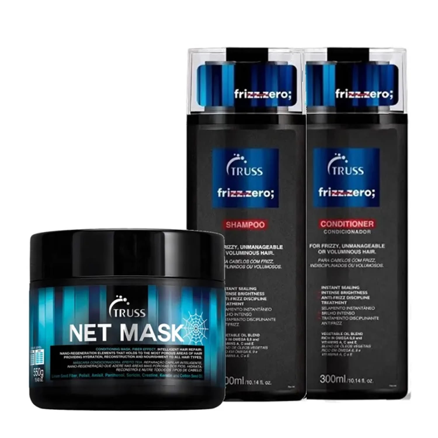Kit Truss Frizz Zero - Shampoo 300ml + Condicionador 300ml + Net Mask 550g
