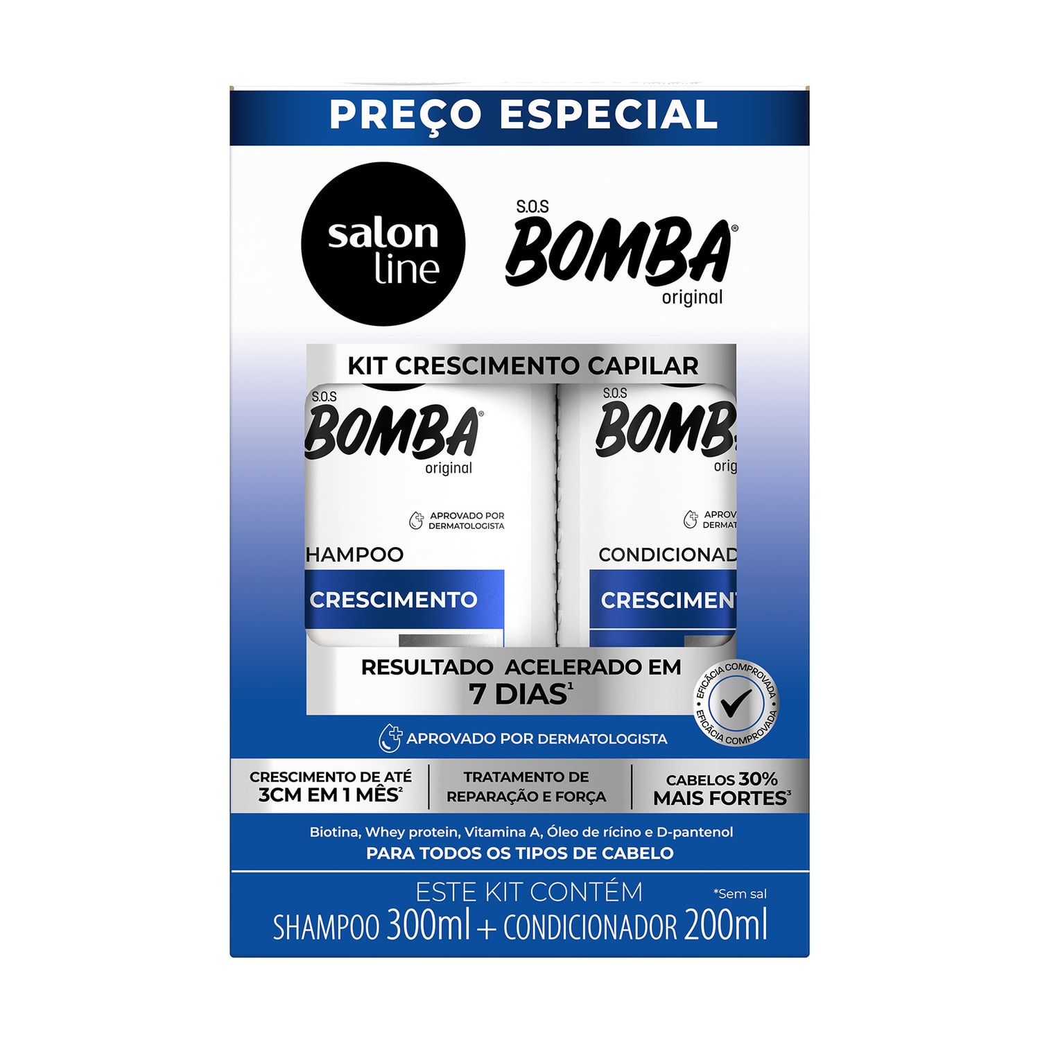 Kit Shampoo 300ml + Condicionador 200ml SOS Bomba Crescimento Capilar