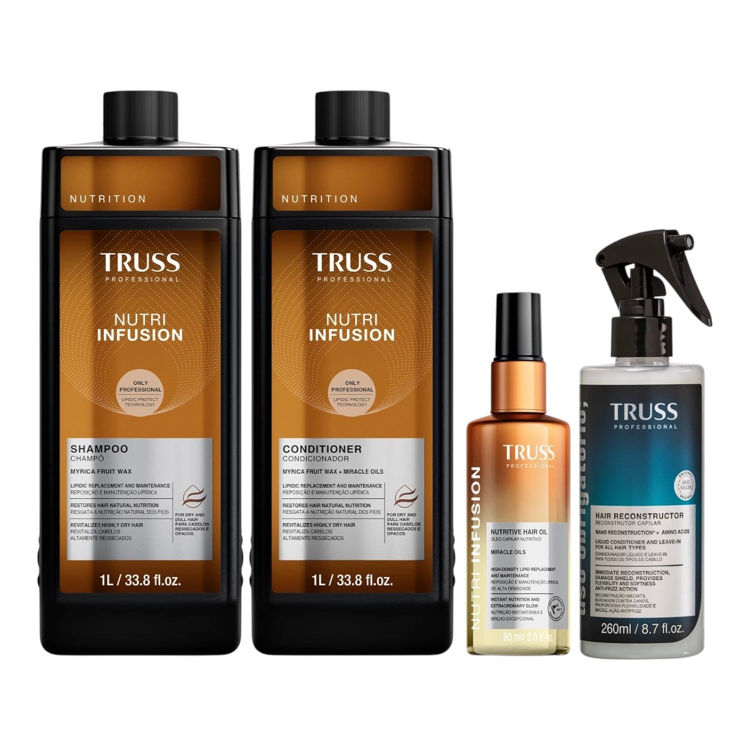 Kit Truss Nutri Infusion - Shampoo 1L + Condicionador 1L + Óleo 60ml + Uso Obrigatório Spray 260ml