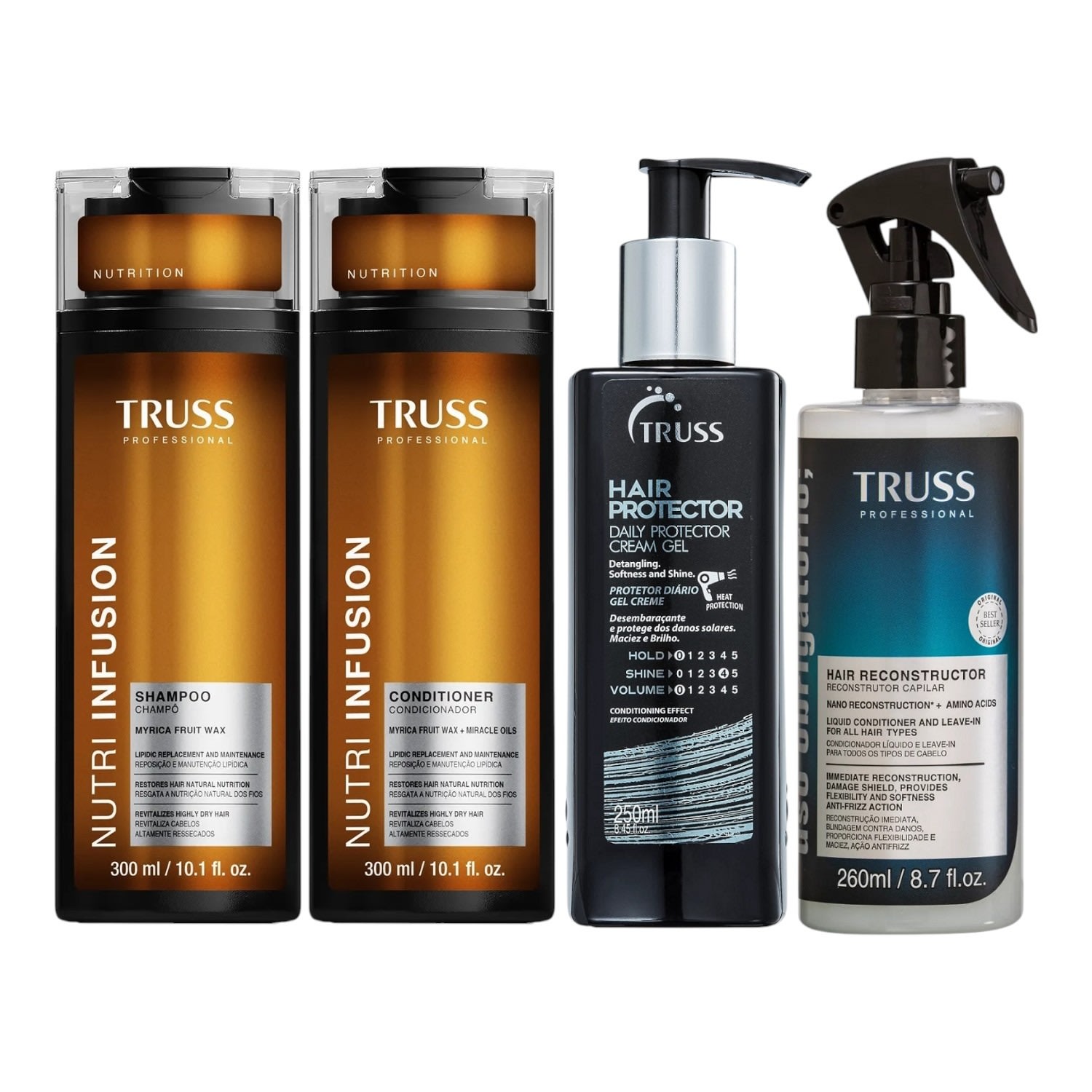 Kit Truss Nutri Infusion - Shampoo 300ml + Condicionador 300ml + Hair Protector 250ml + Uso Obrigatório Spray 260ml